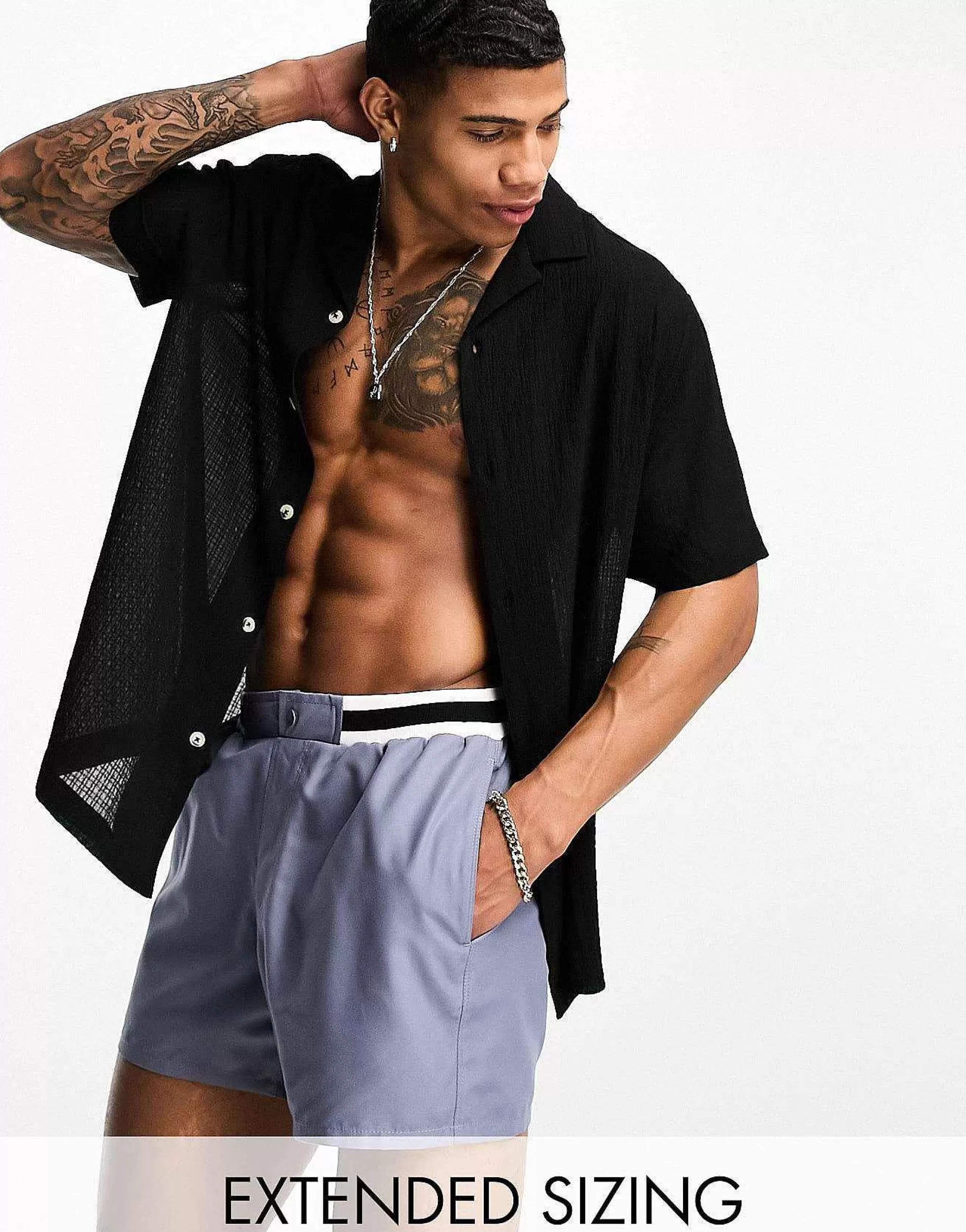 Men DESIGN Swim Shorts In Short Length With Smart Styling In Charcoal