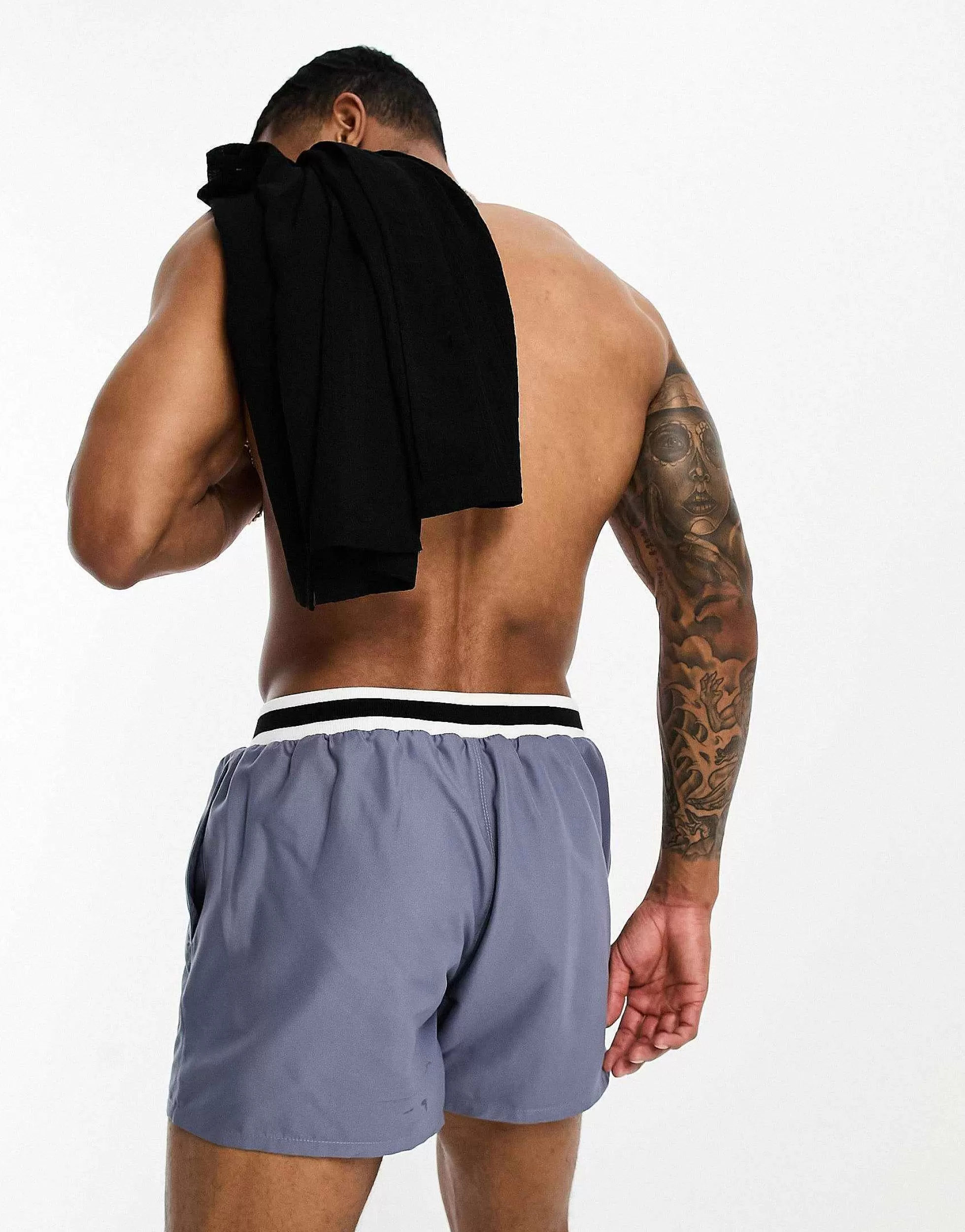 Men DESIGN Swim Shorts In Short Length With Smart Styling In Charcoal