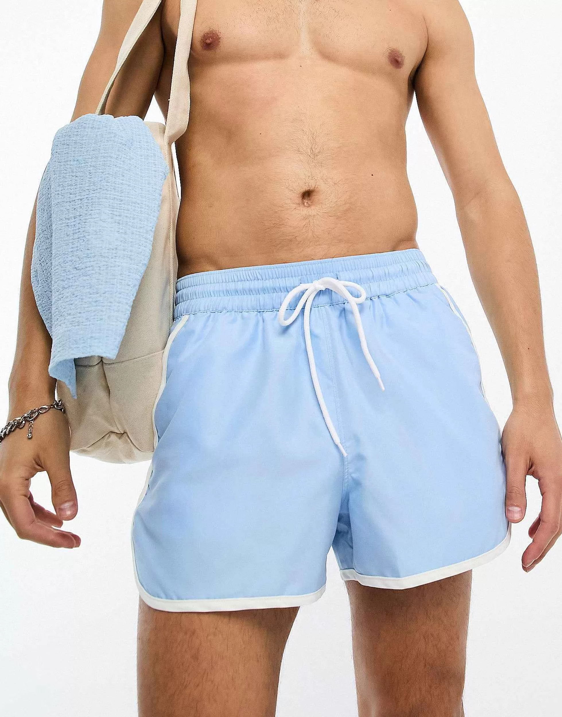 Men DESIGN Swim Shorts In Super Short Length With Contrast Side Panels In