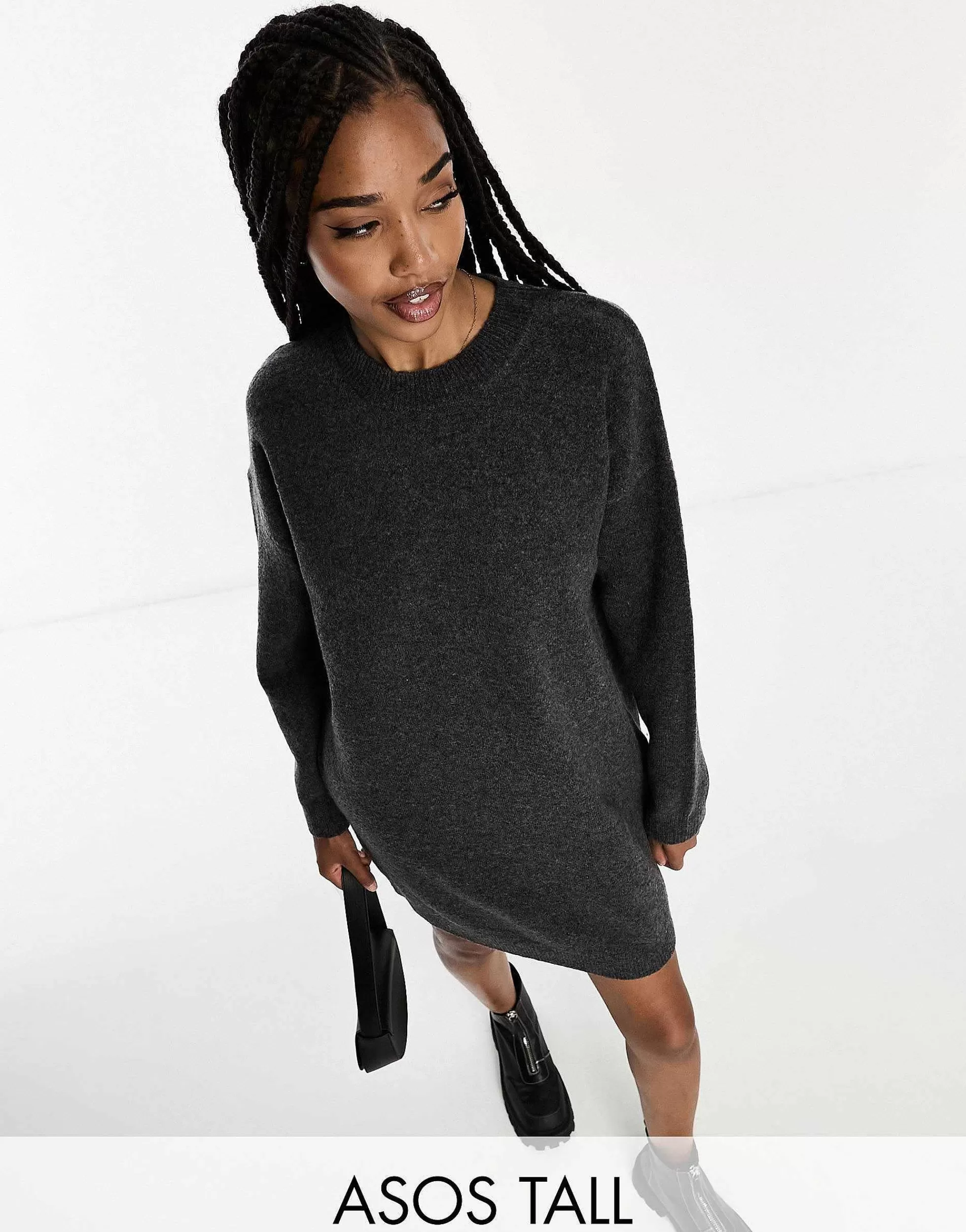 Women Tall Design Knitted Jumper Mini Dress With Crew Neck In