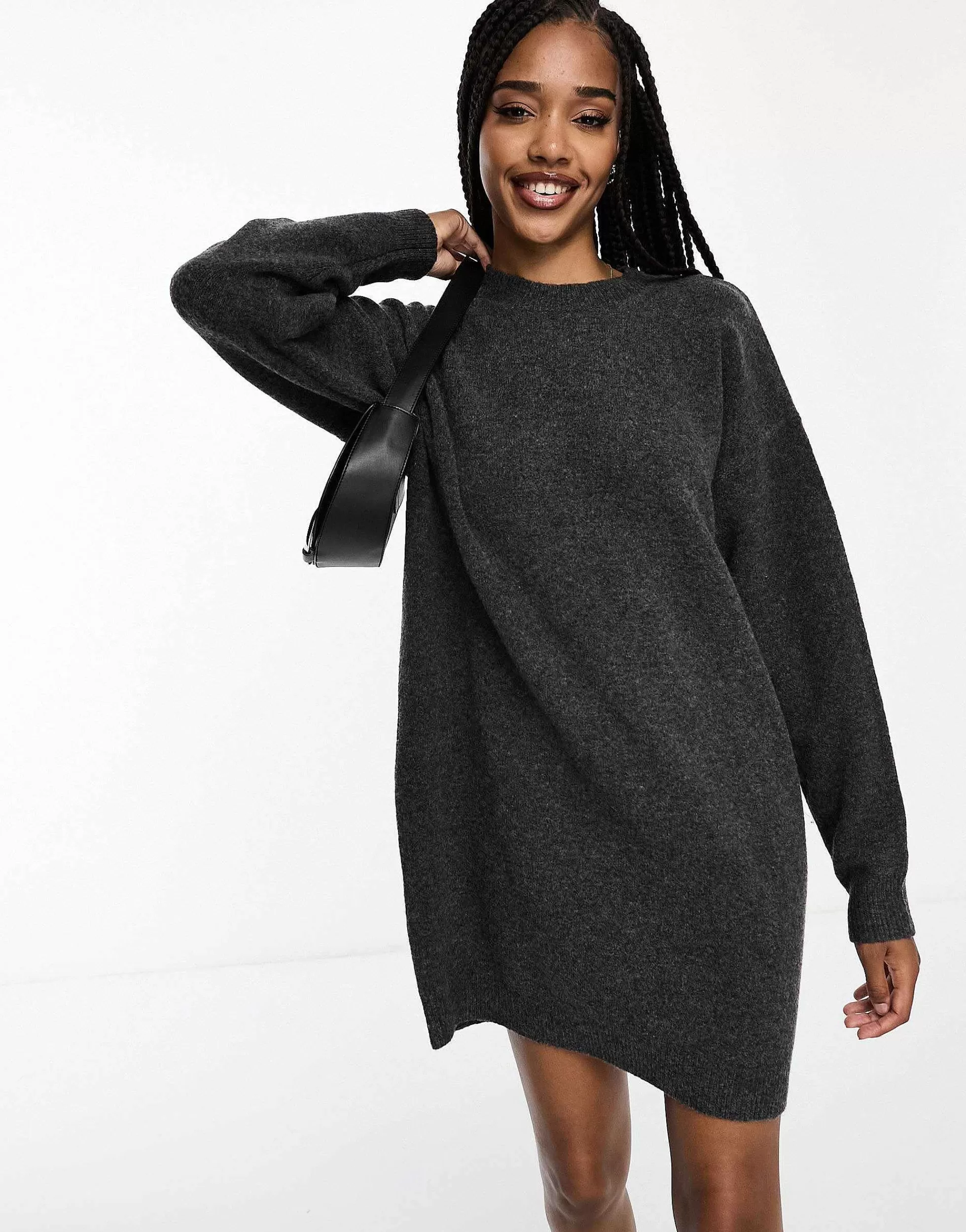 Women Tall Design Knitted Jumper Mini Dress With Crew Neck In