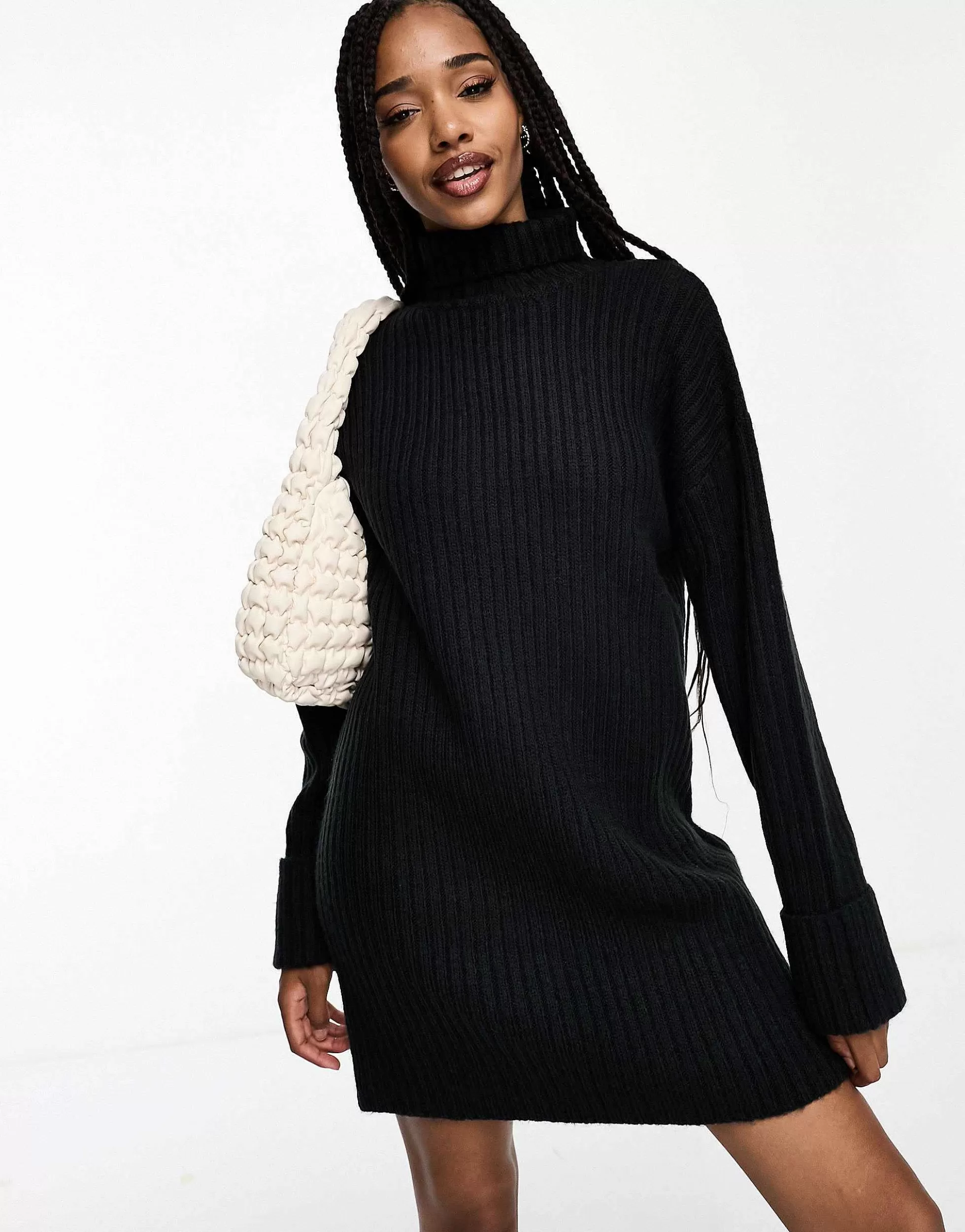 Women Tall Design Knitted Jumper Mini Dress With High Neck In