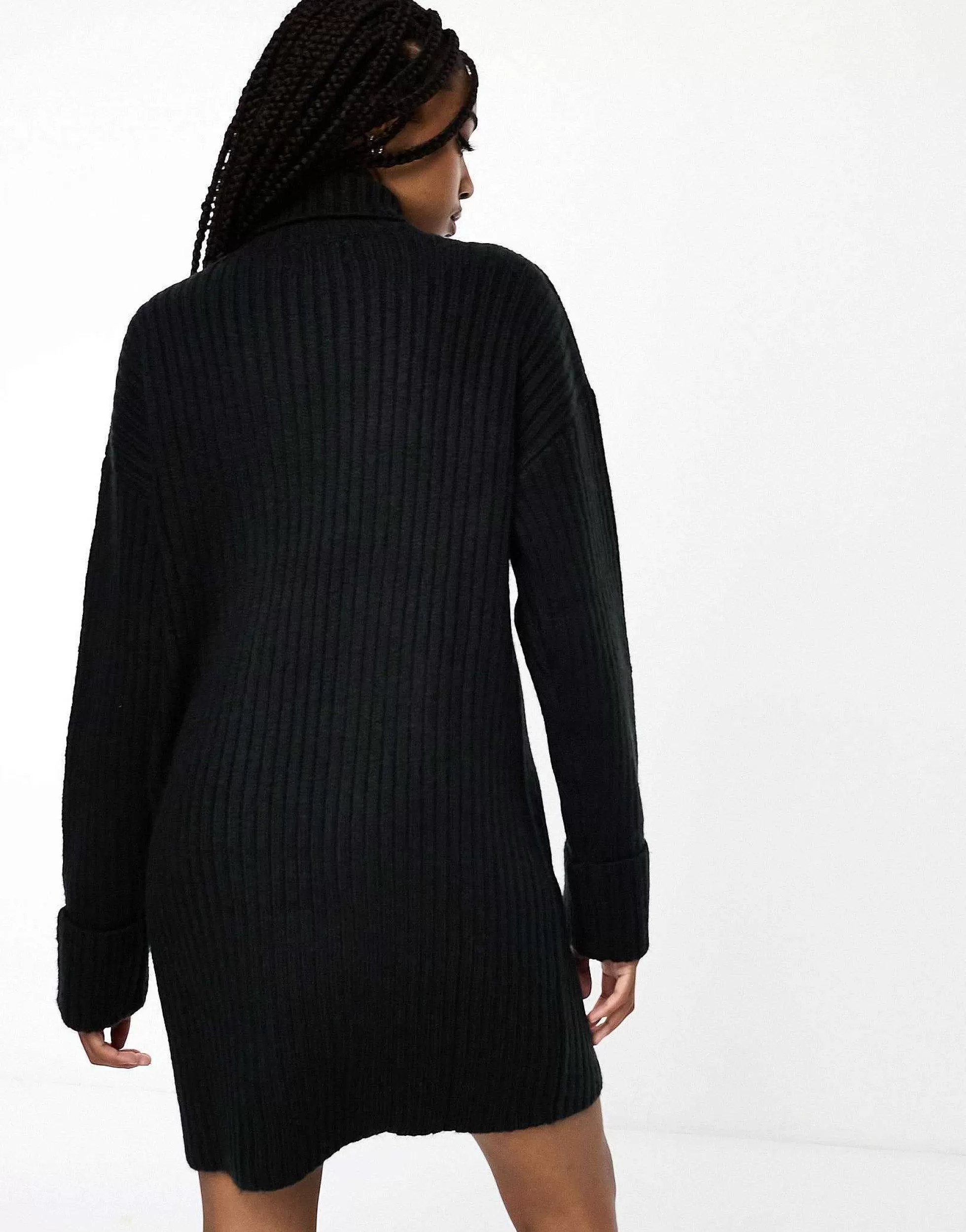 Women Tall Design Knitted Jumper Mini Dress With High Neck In