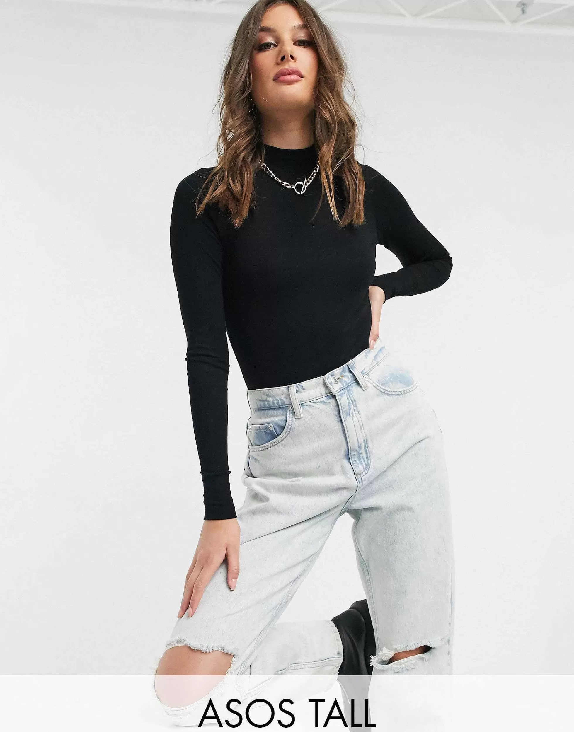 Women Tall Design Long Sleeve Bodysuit With Turtle Neck In