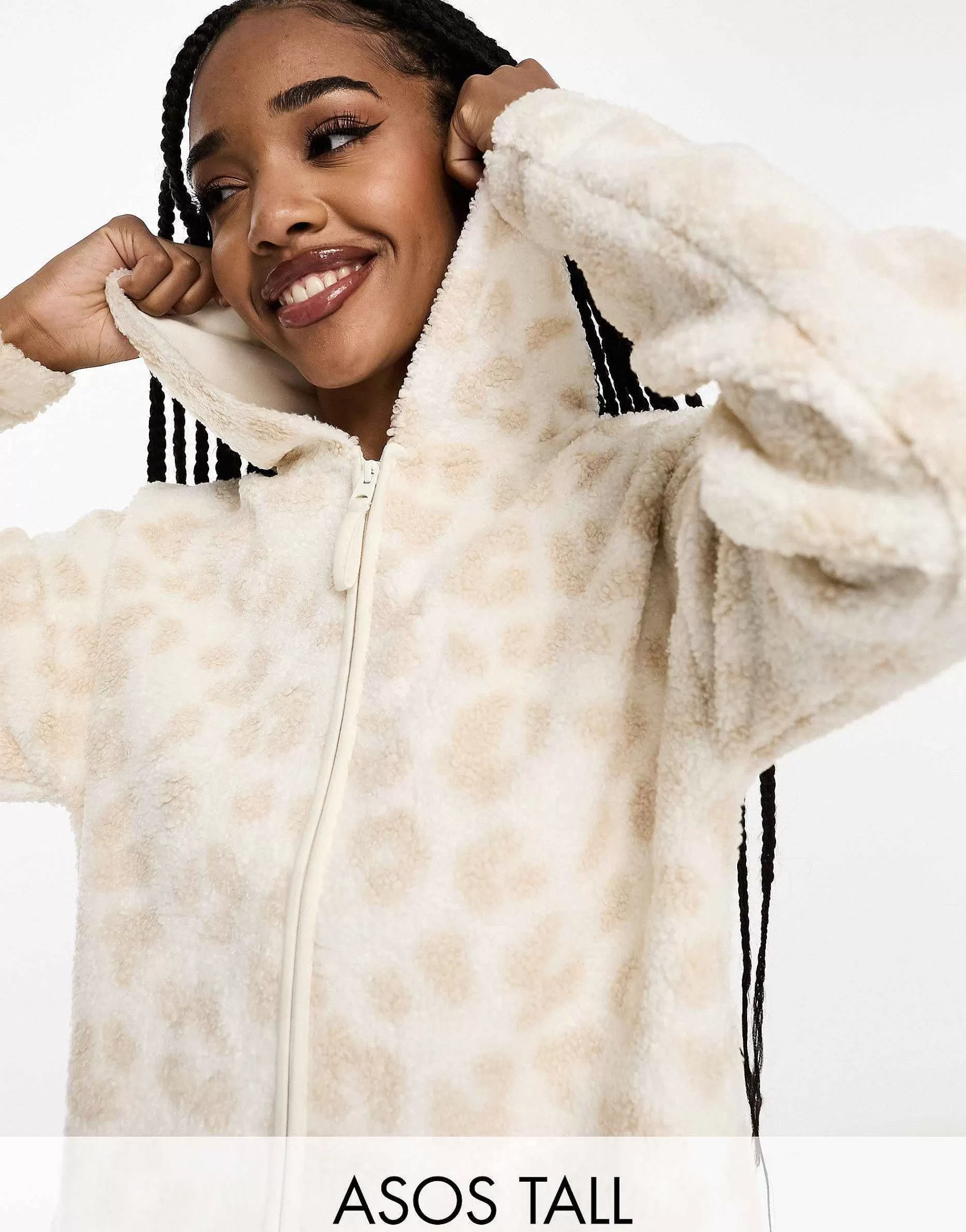 Women Tall Design Lounge Co-Ord Animal Borg Set In Cream