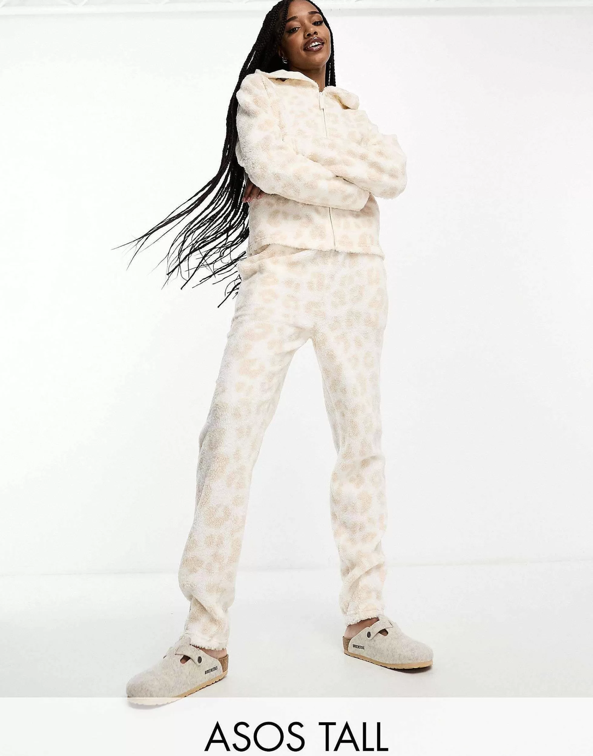Women Tall Design Lounge Co-Ord Animal Borg Set In Cream