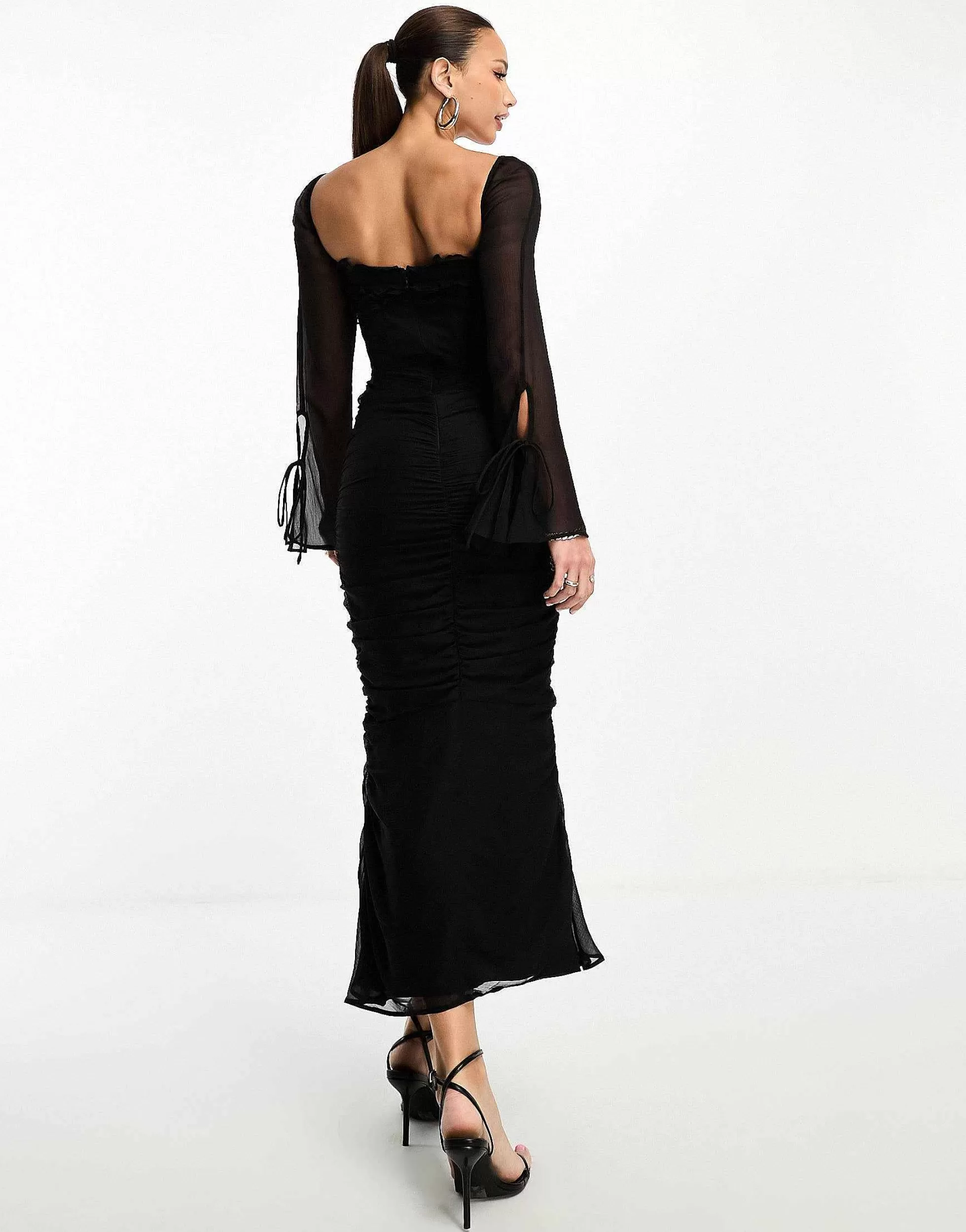 Women Tall Design Milkmaid Ruffle Corset Detail Midi Dress In