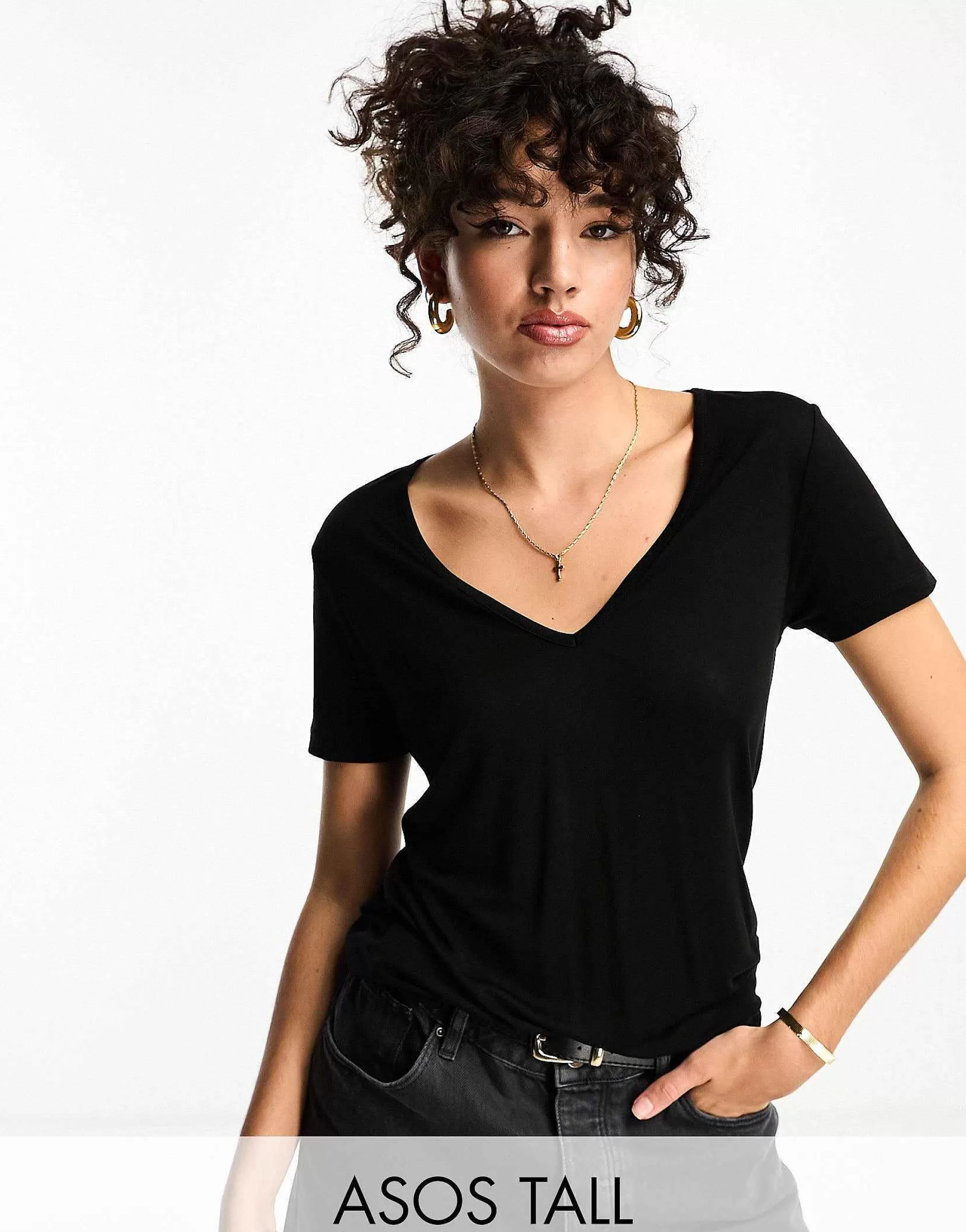 Women Tall Design Relaxed V Neck T-Shirt In