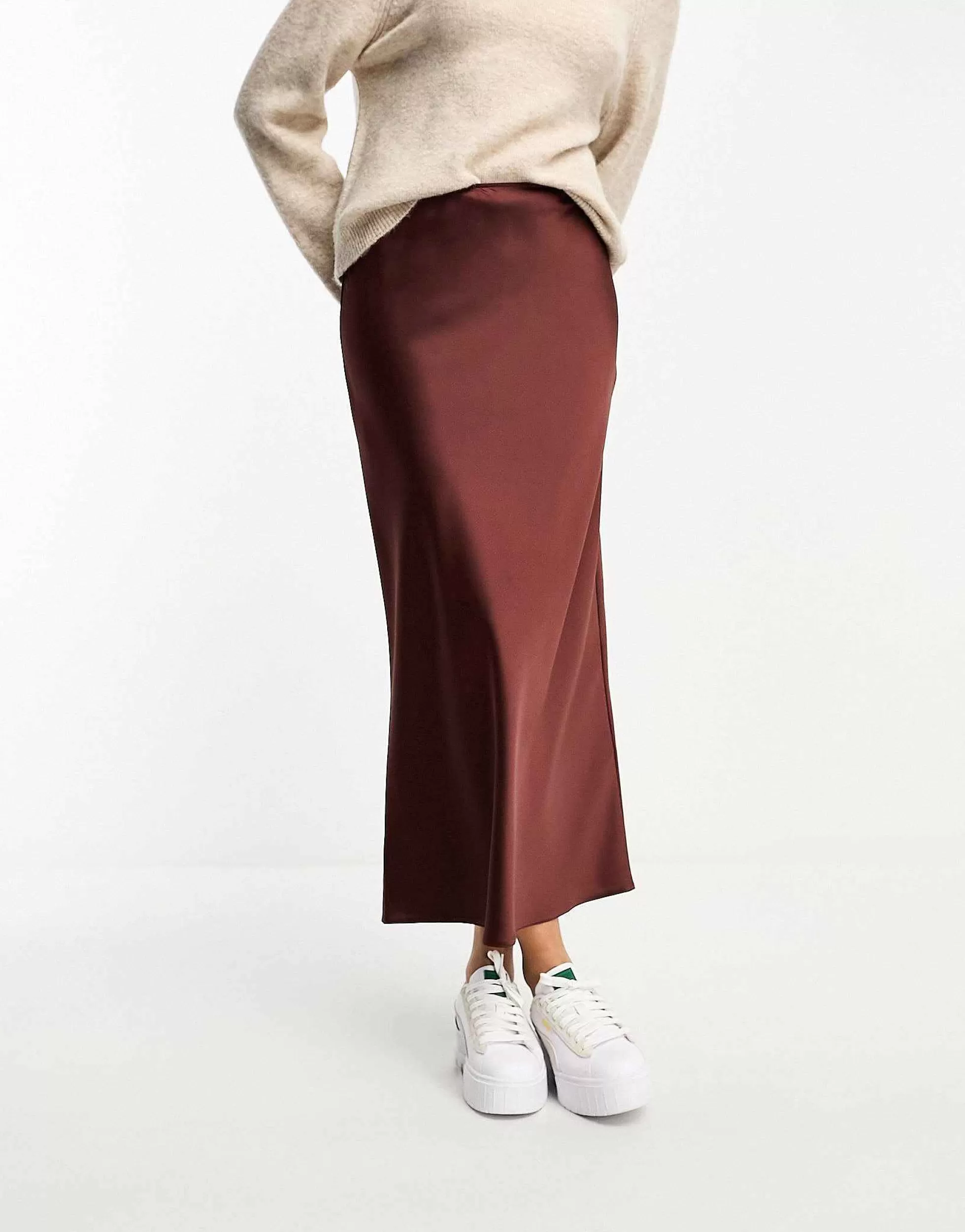 Women Tall Design Satin Bias Midi Skirt In