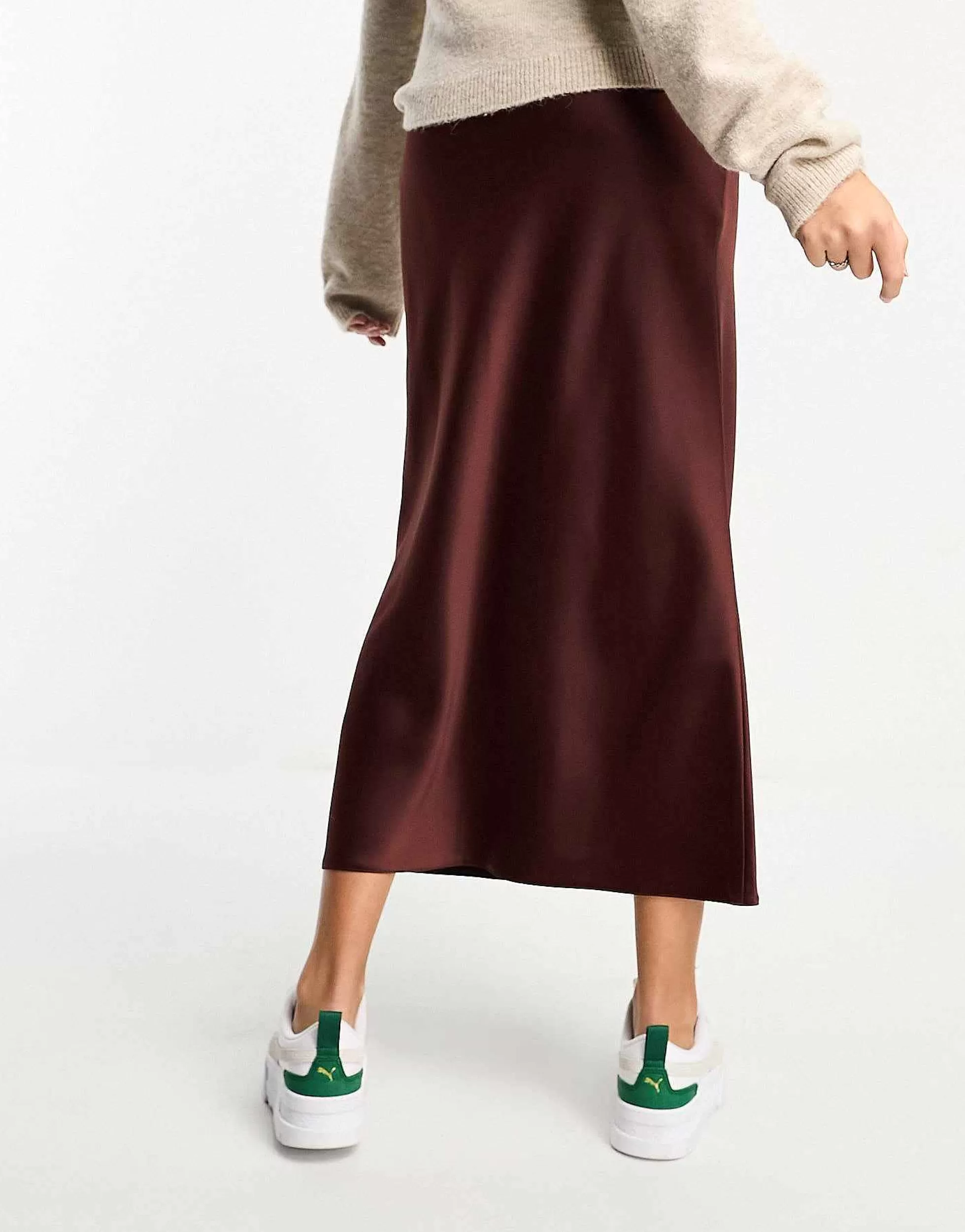 Women Tall Design Satin Bias Midi Skirt In