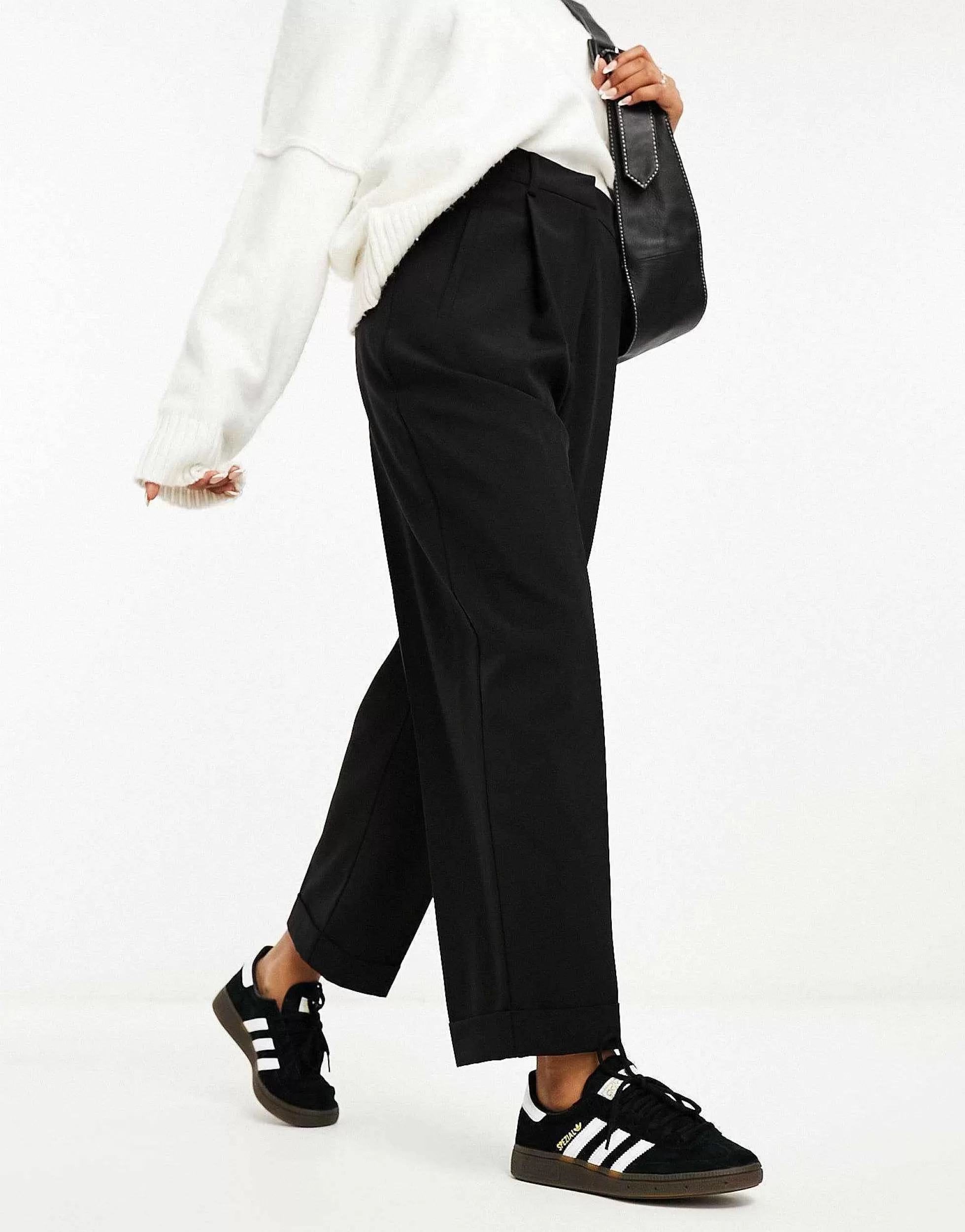 Women DESIGN Tapered Trouser With Turn Up Hem In