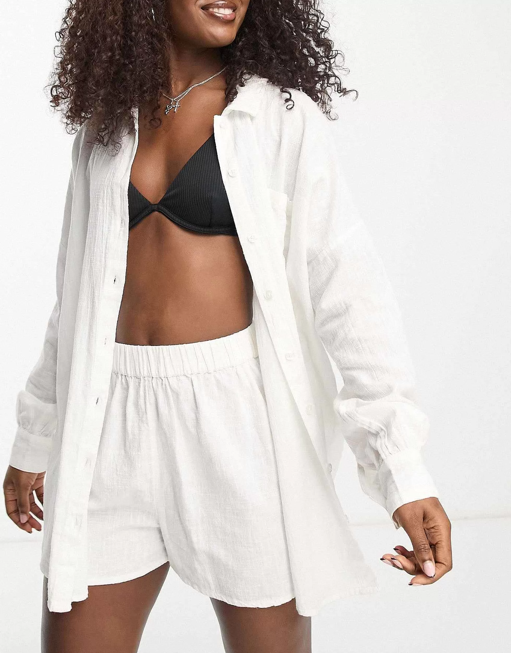 Women DESIGN Textured Beach Co Ord In White