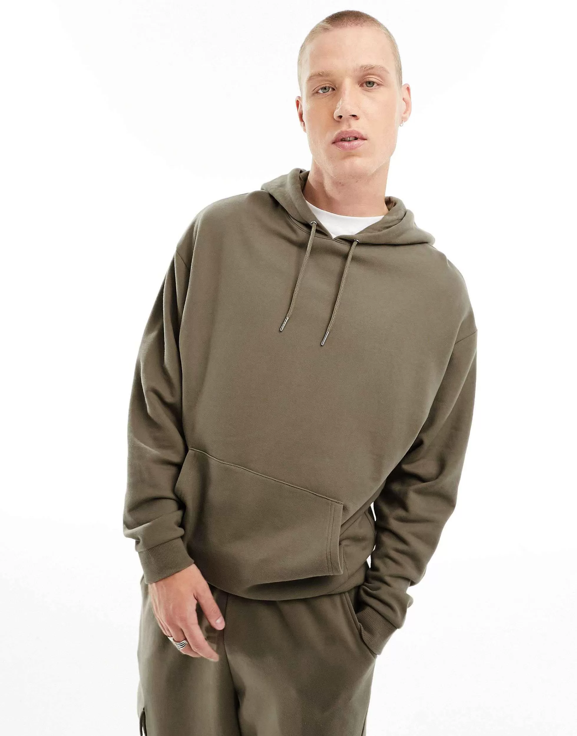 Men DESIGN Tracksuit With Oversized Hoodie And Relaxed Joggers In Beige