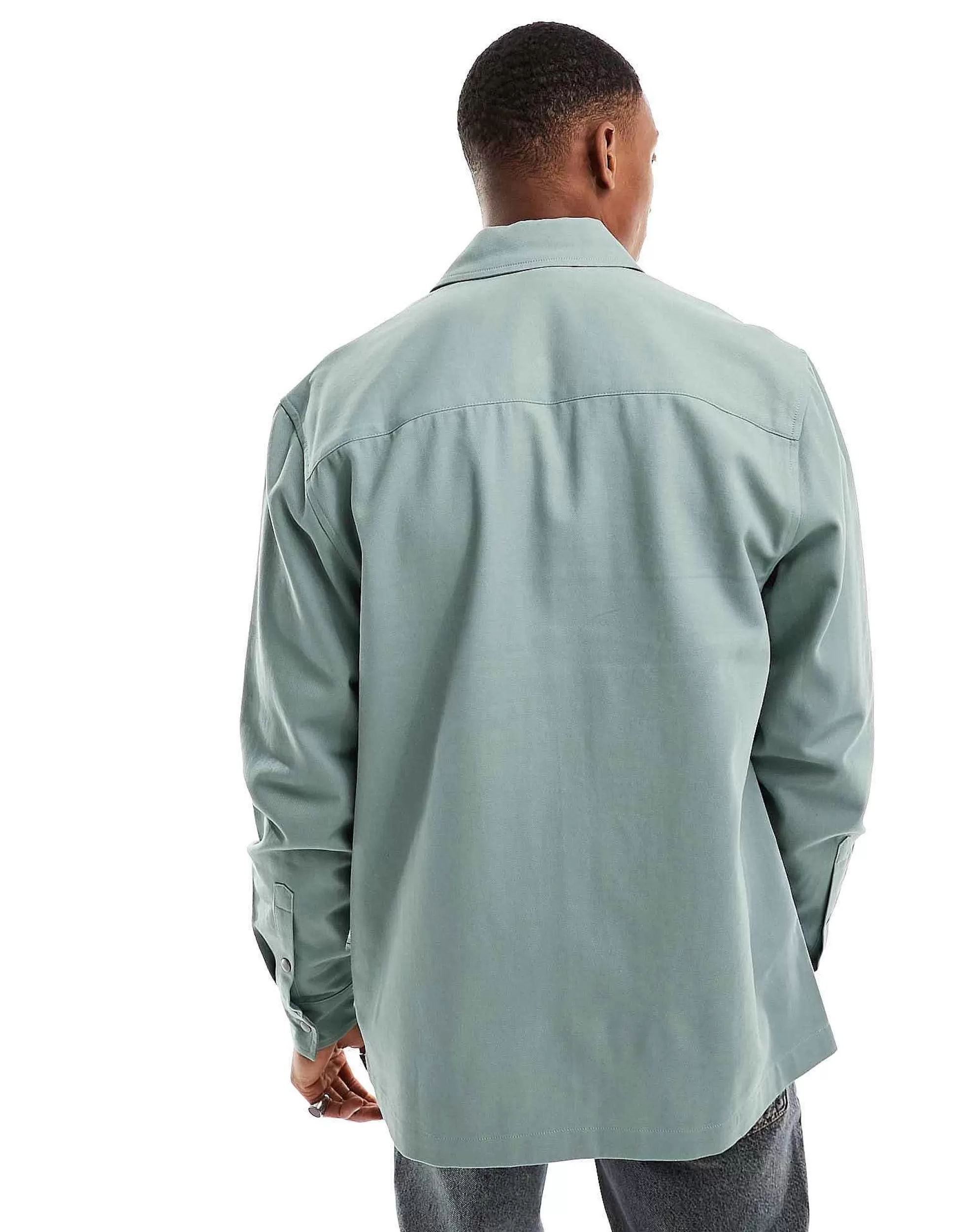 Men DESIGN Twill Zip Through Shacket In