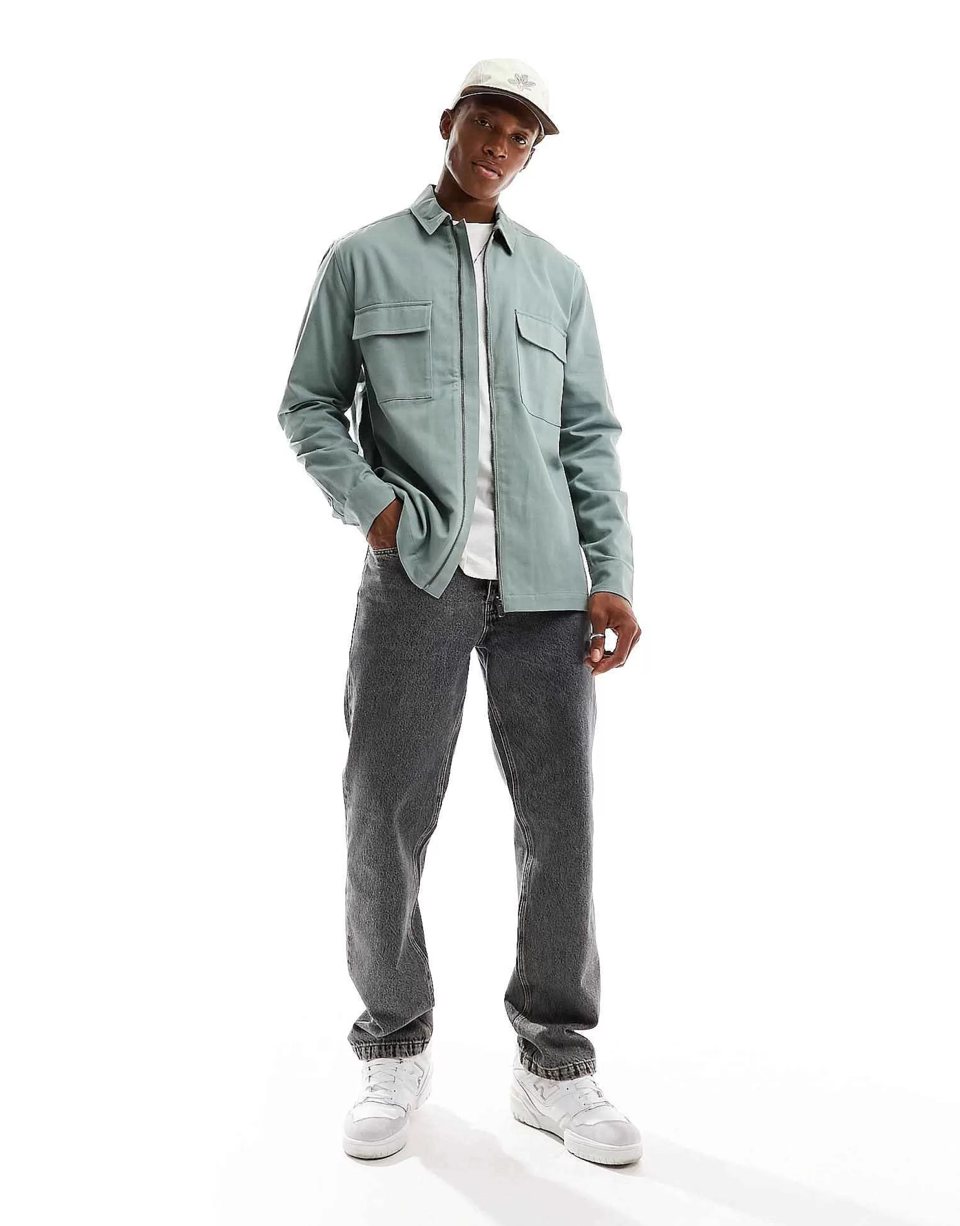 Men DESIGN Twill Zip Through Shacket In