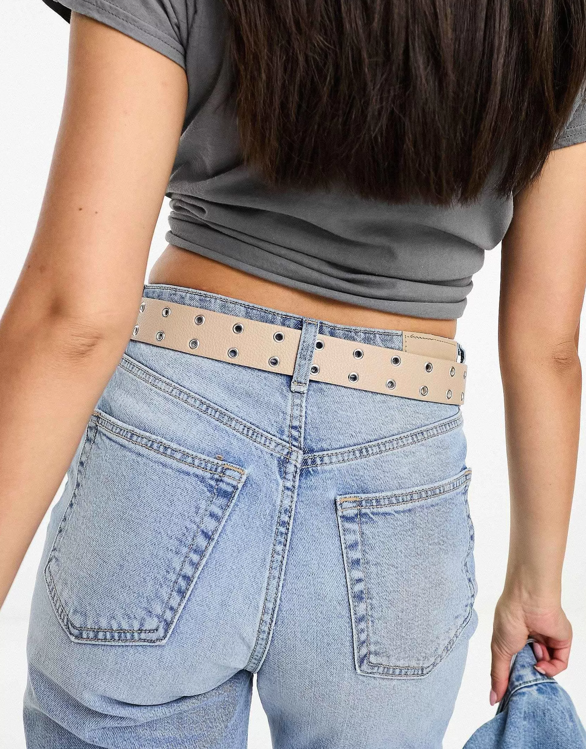 Women DESIGN Waist And Hip Eyelet Jeans Belt With Chain Detail In