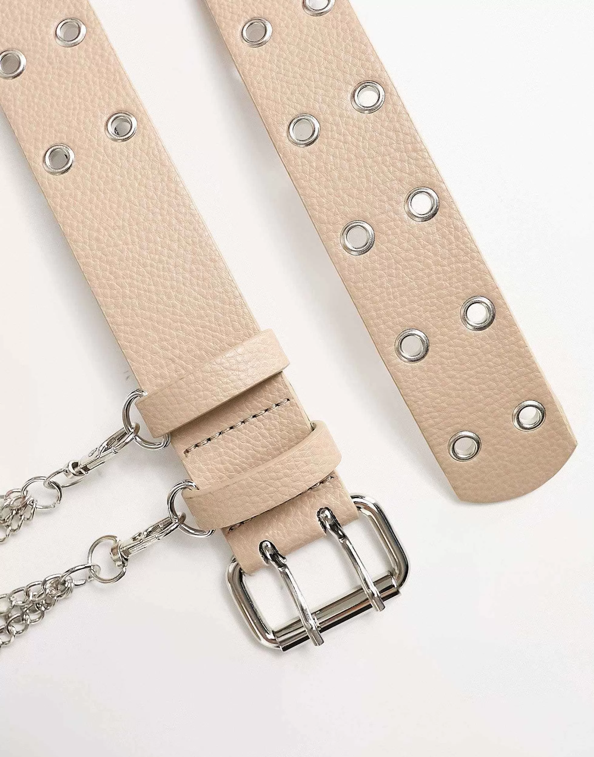 Women DESIGN Waist And Hip Eyelet Jeans Belt With Chain Detail In