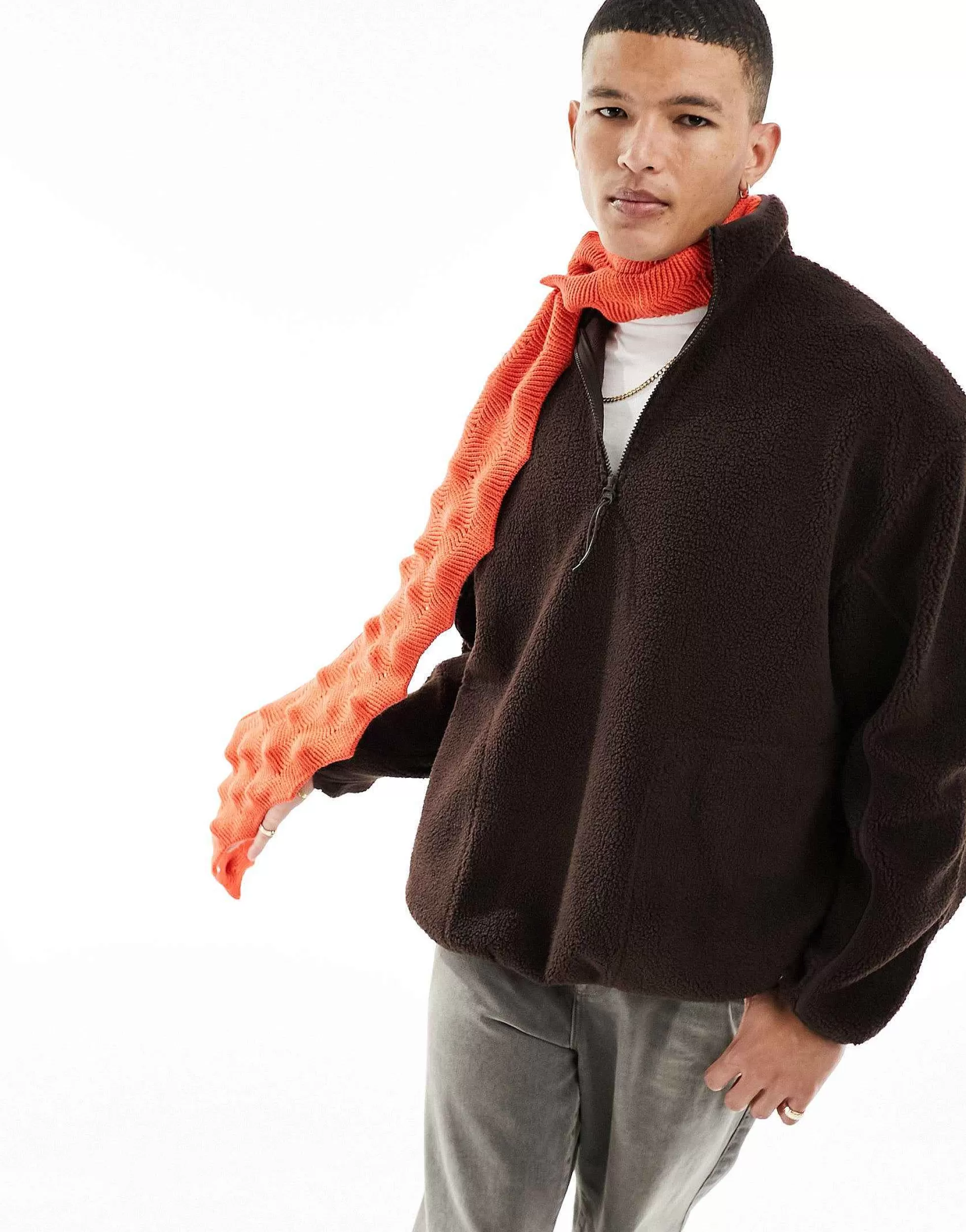 Men DESIGN Warped Scarf In Warm Knit