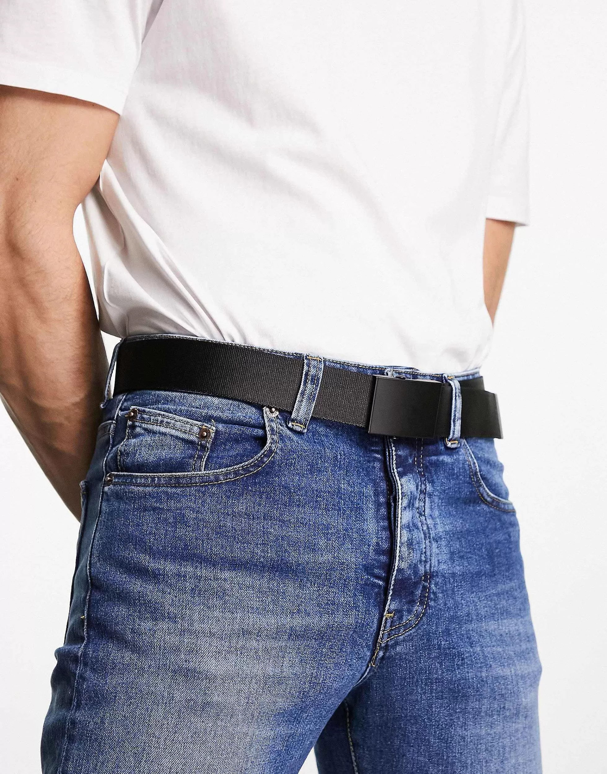 Men DESIGN Webbing Belt With Matte Buckle In