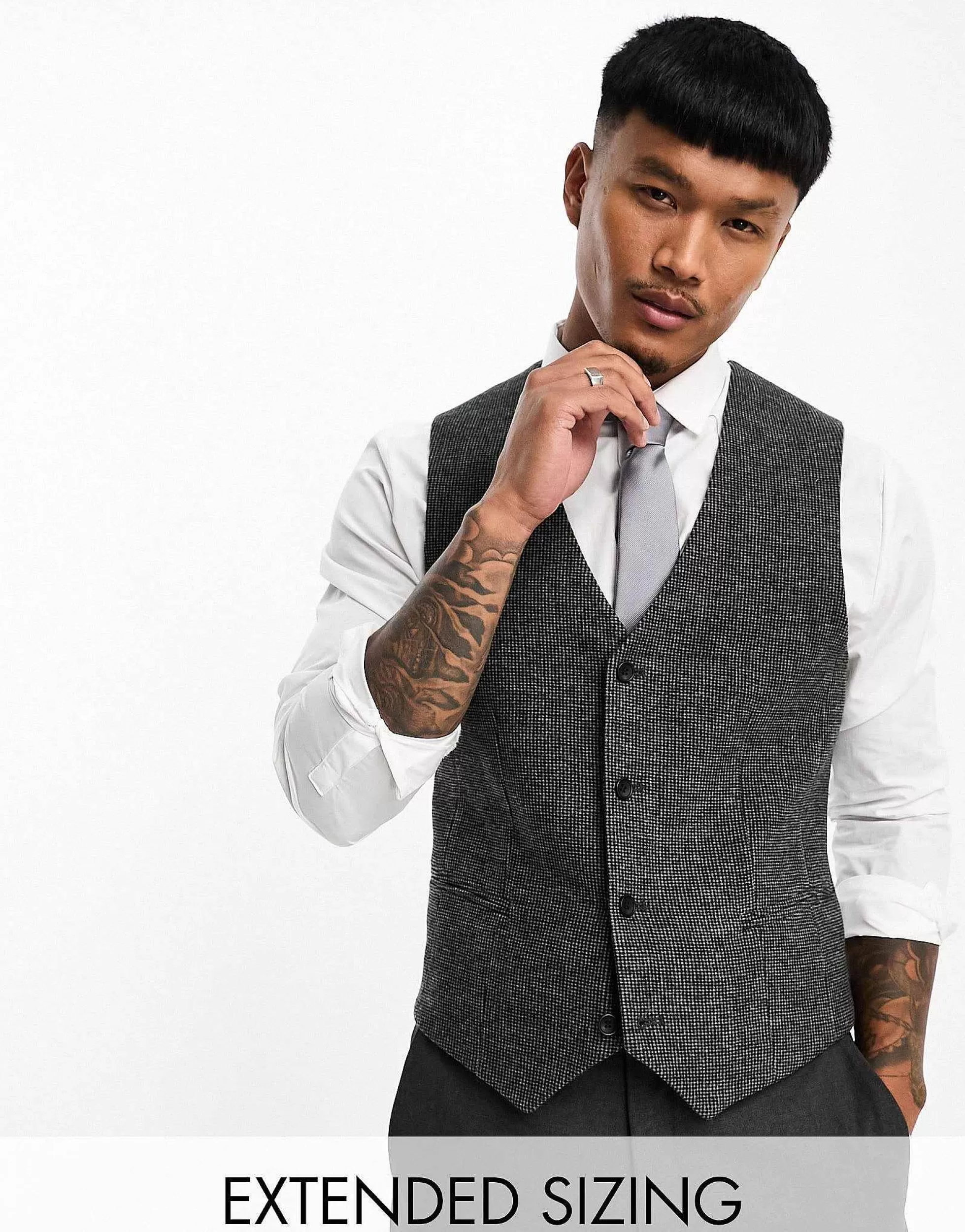 Men DESIGN Wedding Super Skinny Wool Mix Puppytooth Suit In Charcoal
