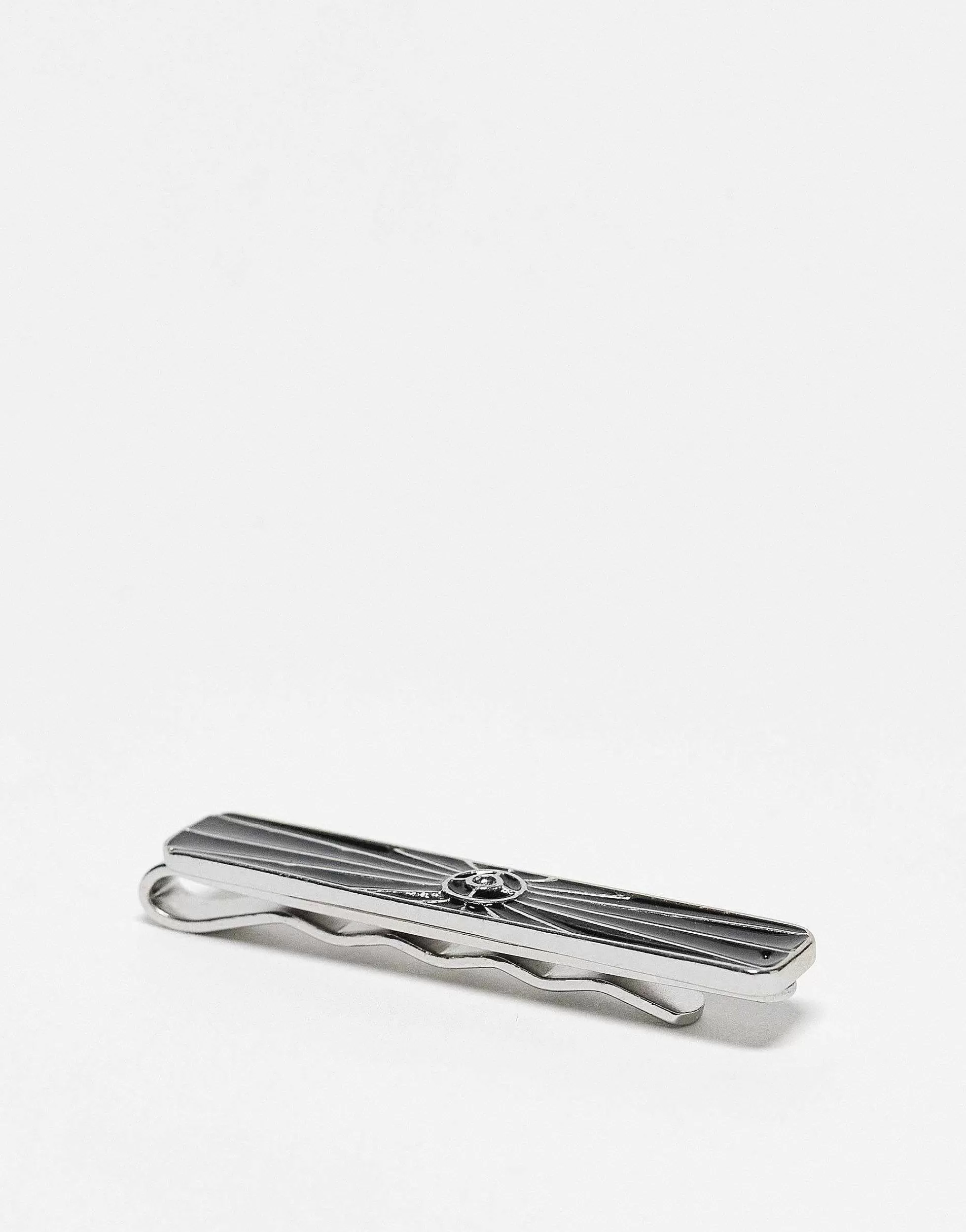 Men DESIGN Wedding Tie Bar With Black Enamel And Crystal Star Detail In Tone