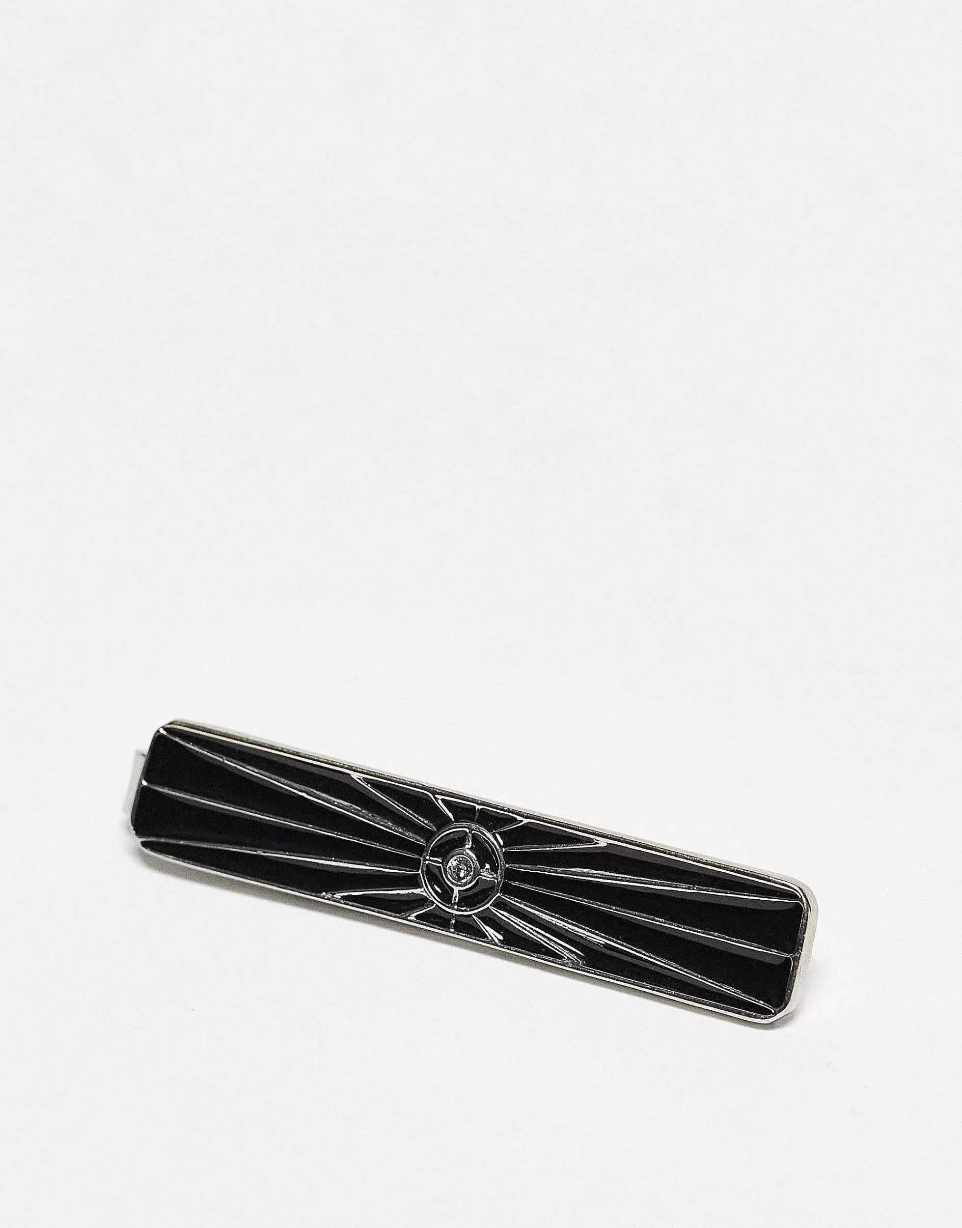 Men DESIGN Wedding Tie Bar With Black Enamel And Crystal Star Detail In Tone