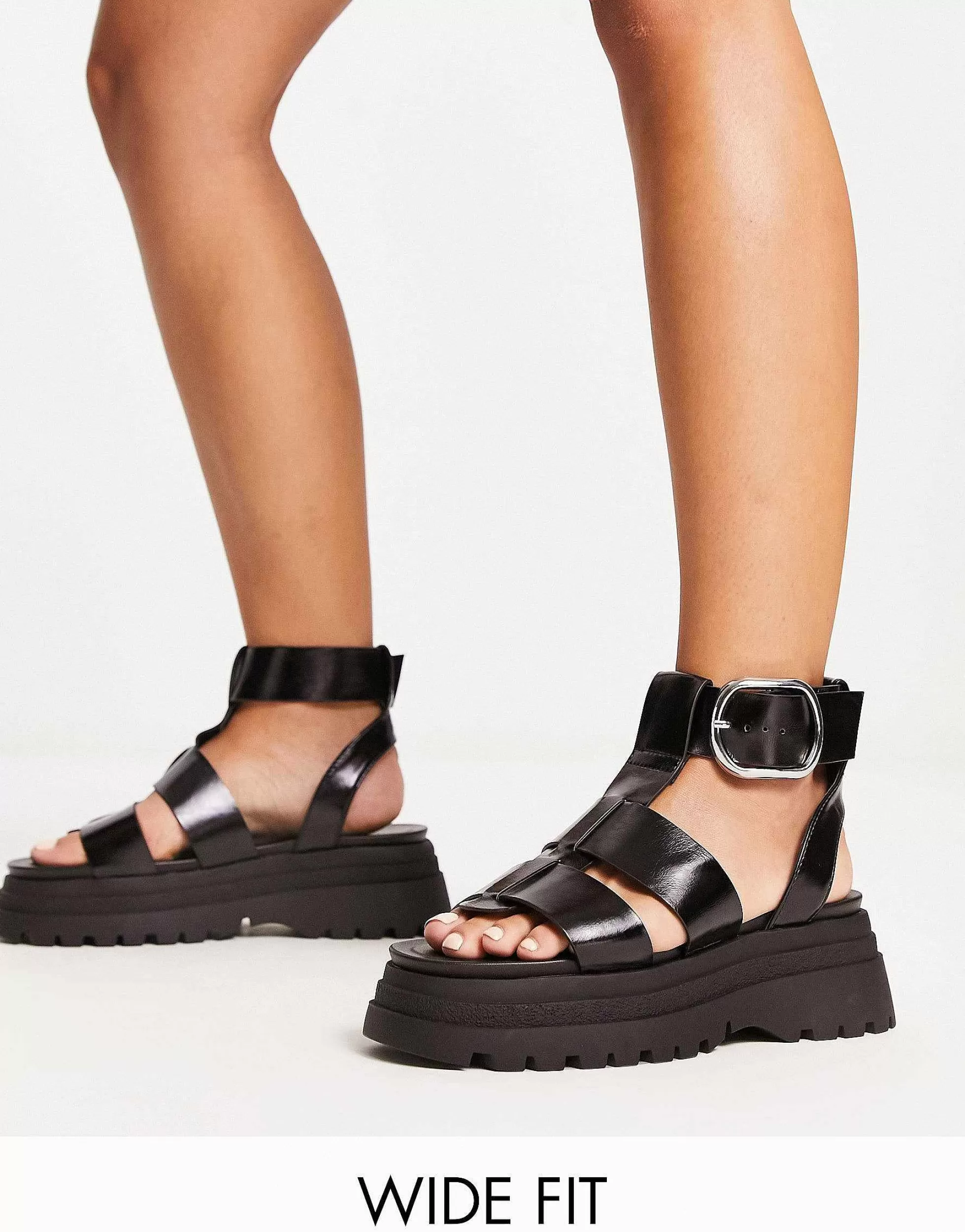 Women DESIGN Wide Fit Factor Buckle Hardware Fisherman Flat Sandals In