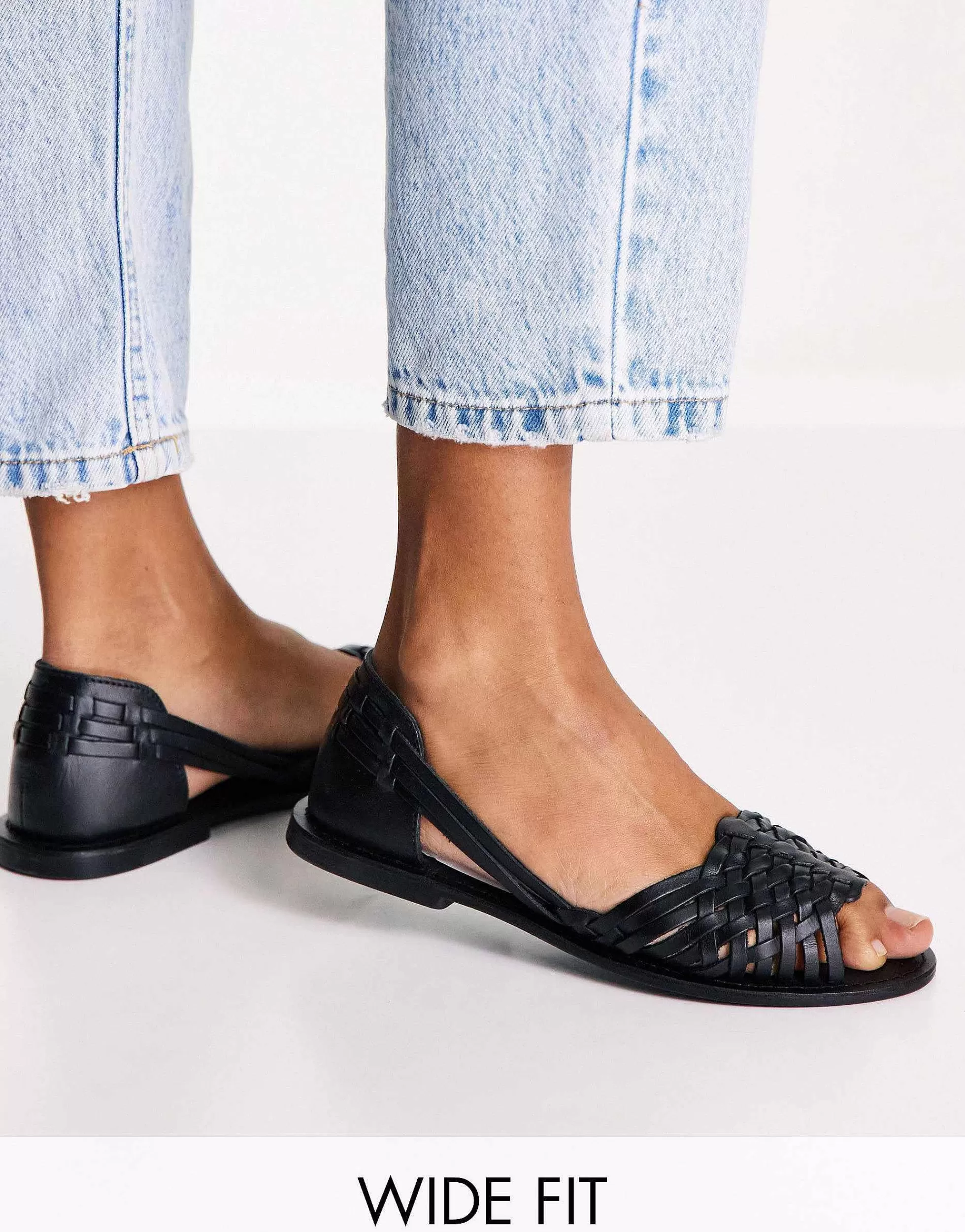 Women DESIGN Wide Fit Francis Leather Woven Flat Sandals In