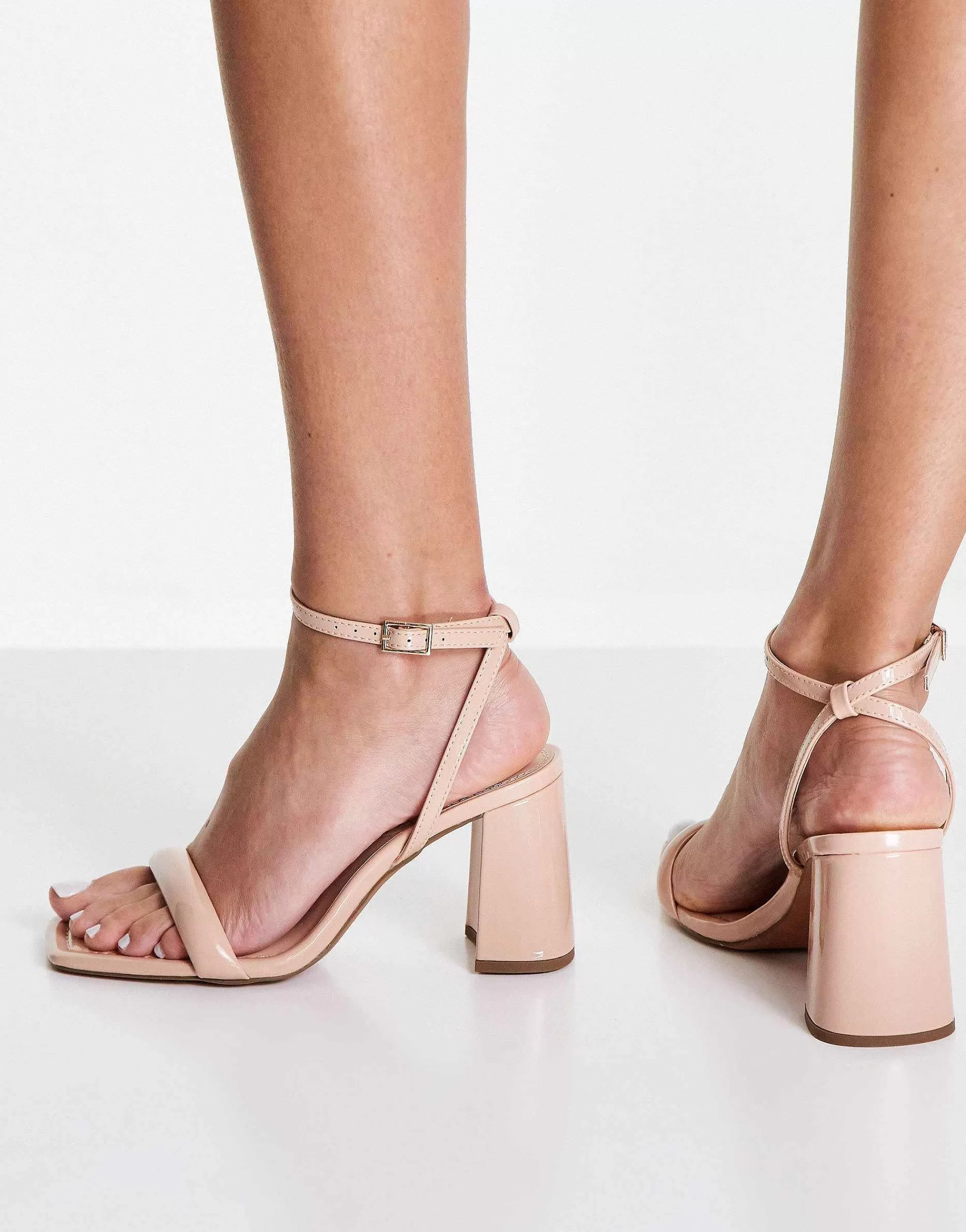 Women DESIGN Wide Fit Hilton Barely There Block Heeled Sandals In Beige