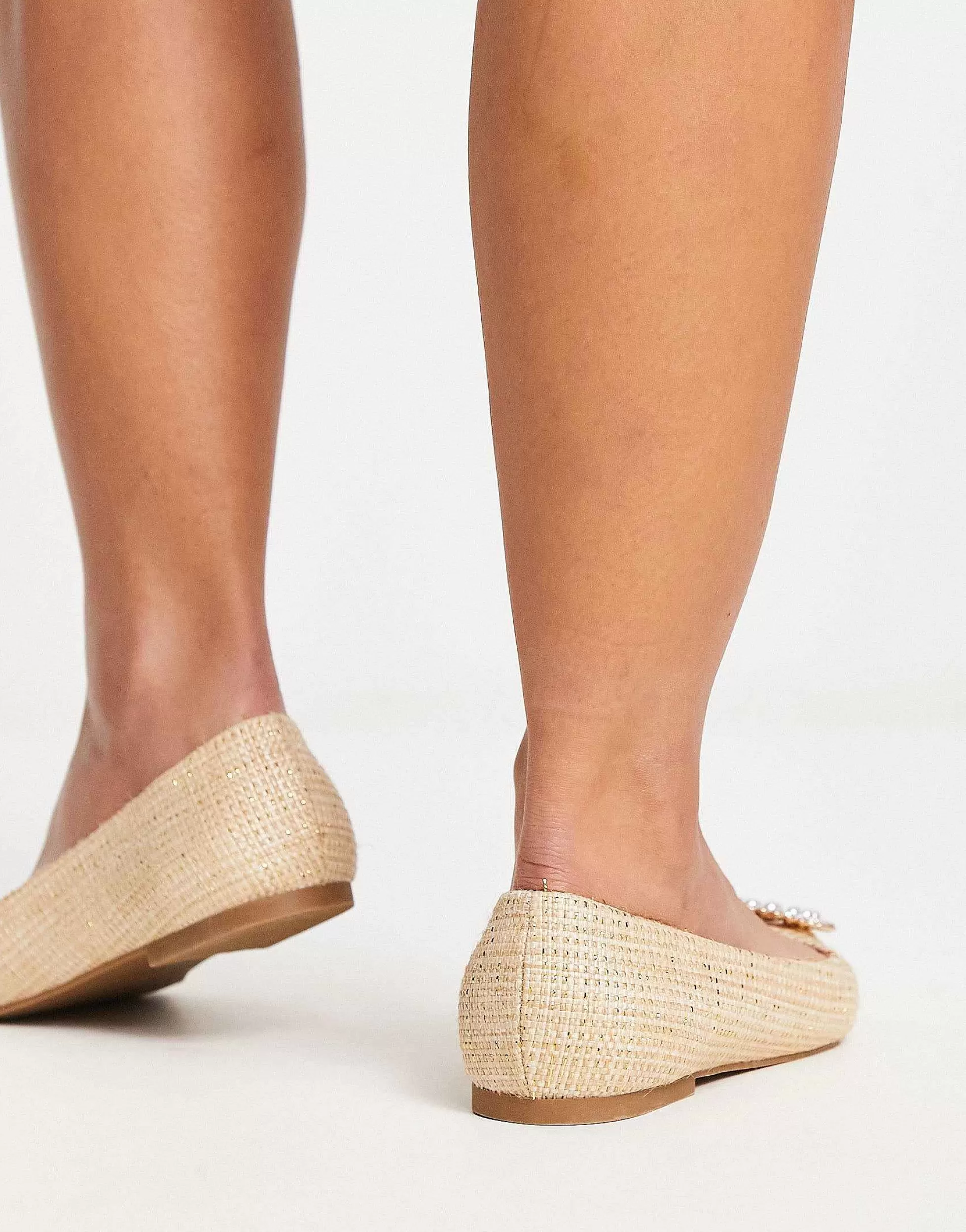 Women DESIGN Wide Fit Lola Faux Pearl Pointed Ballet Flats In Natural