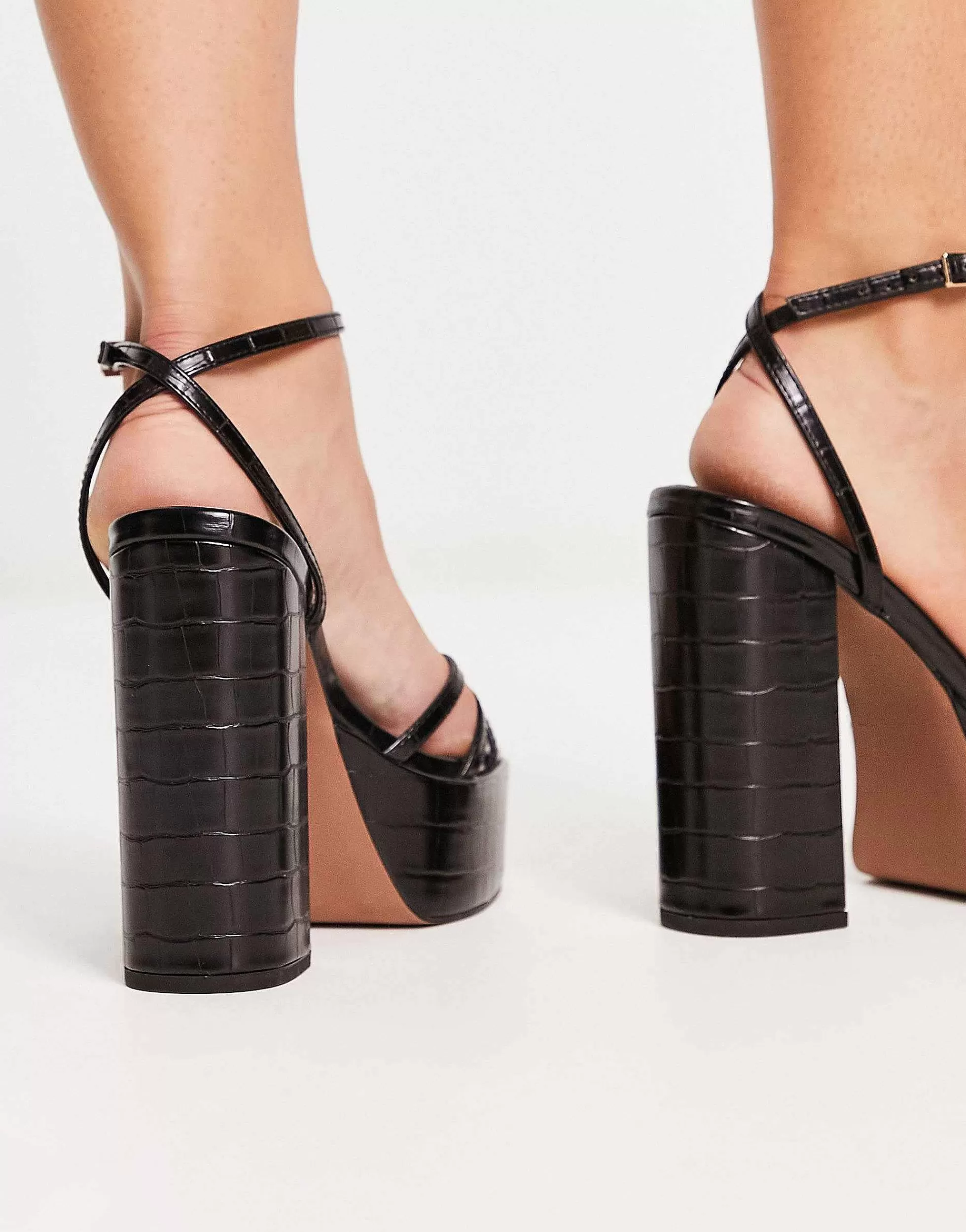Women DESIGN Wide Fit Nate Platform Heeled Sandals In Black