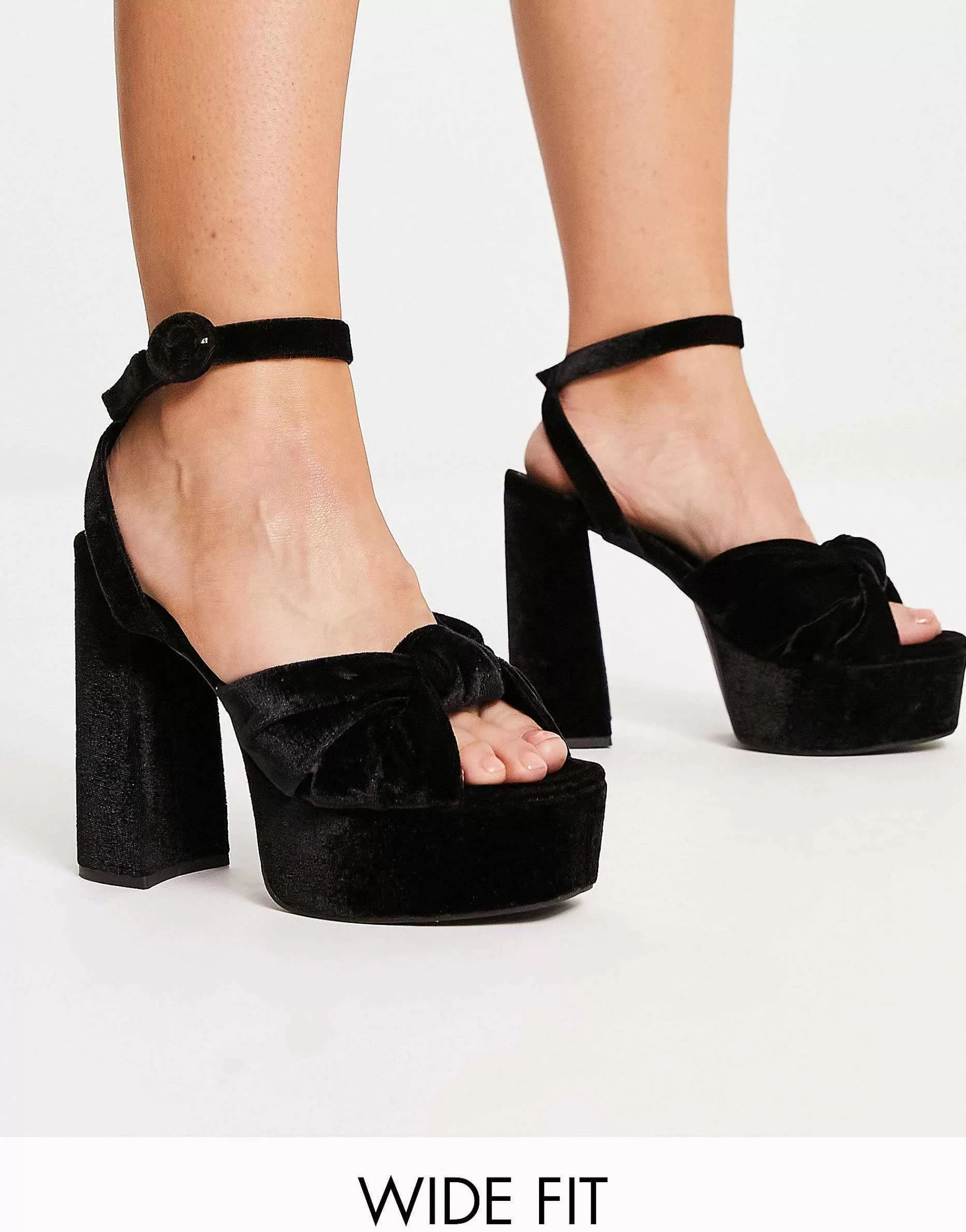 Women DESIGN Wide Fit Natia Knotted Platform Heeled Sandals In Black