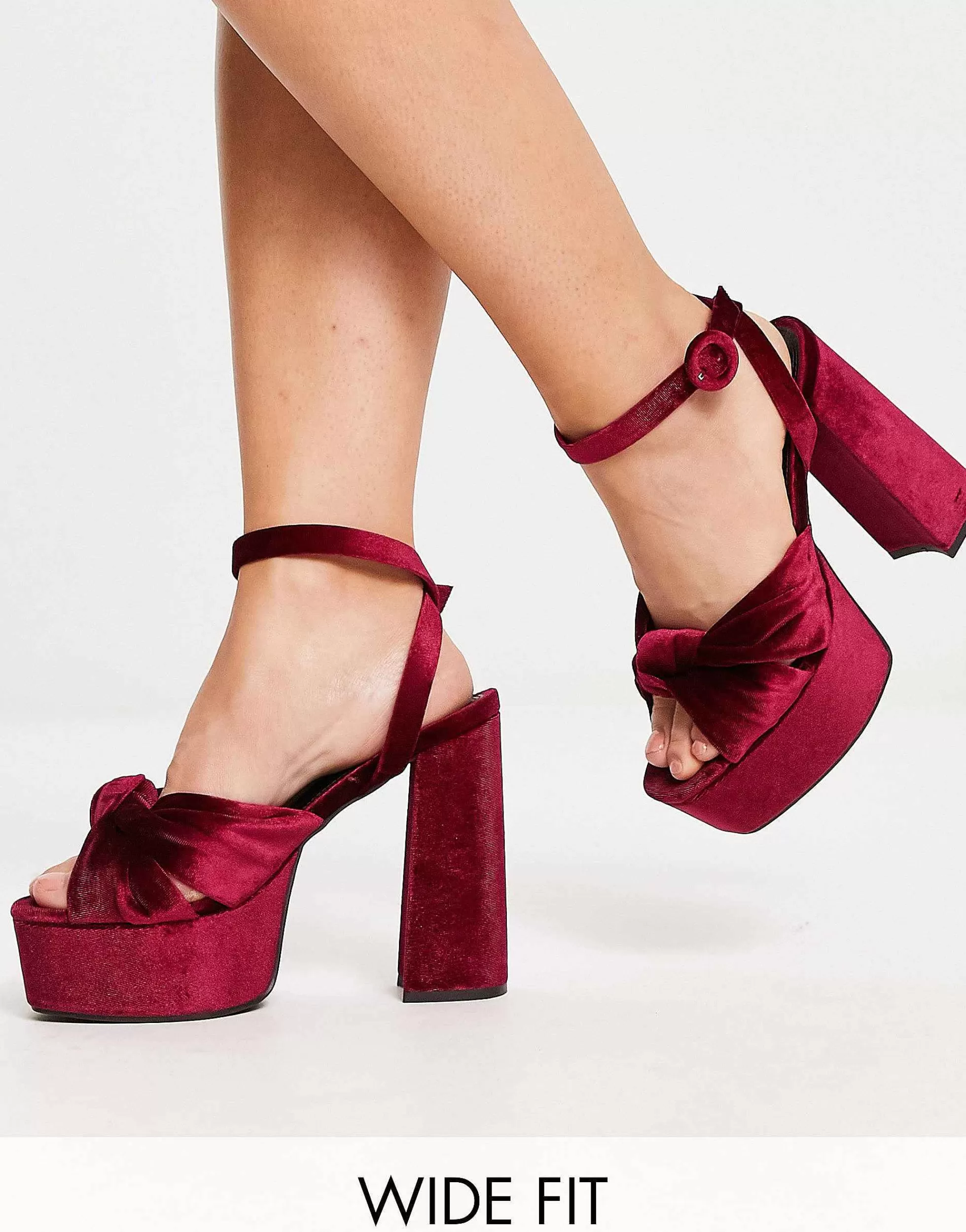 Women DESIGN Wide Fit Natia Knotted Platform Heeled Sandals In Burgundy