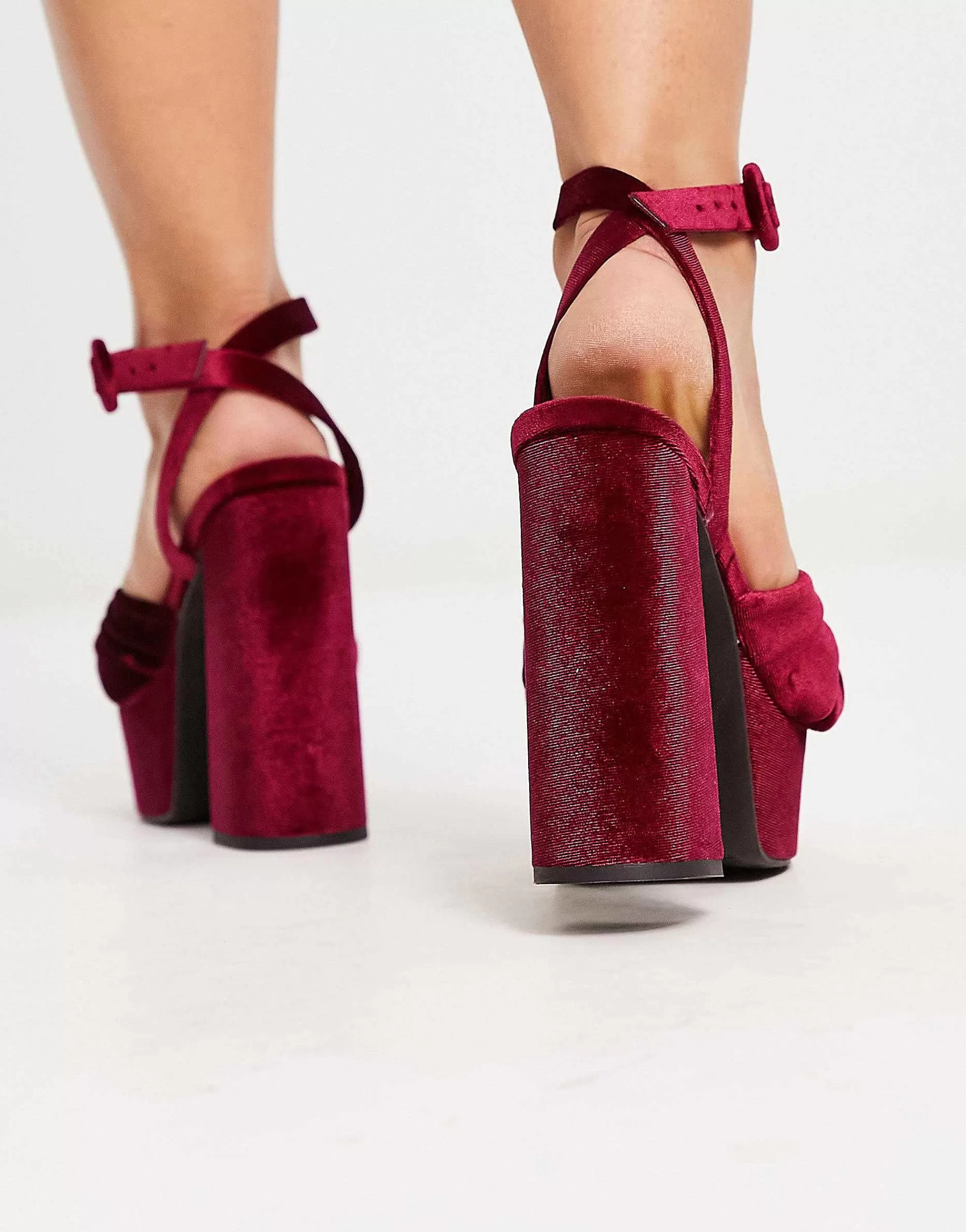 Women DESIGN Wide Fit Natia Knotted Platform Heeled Sandals In Burgundy