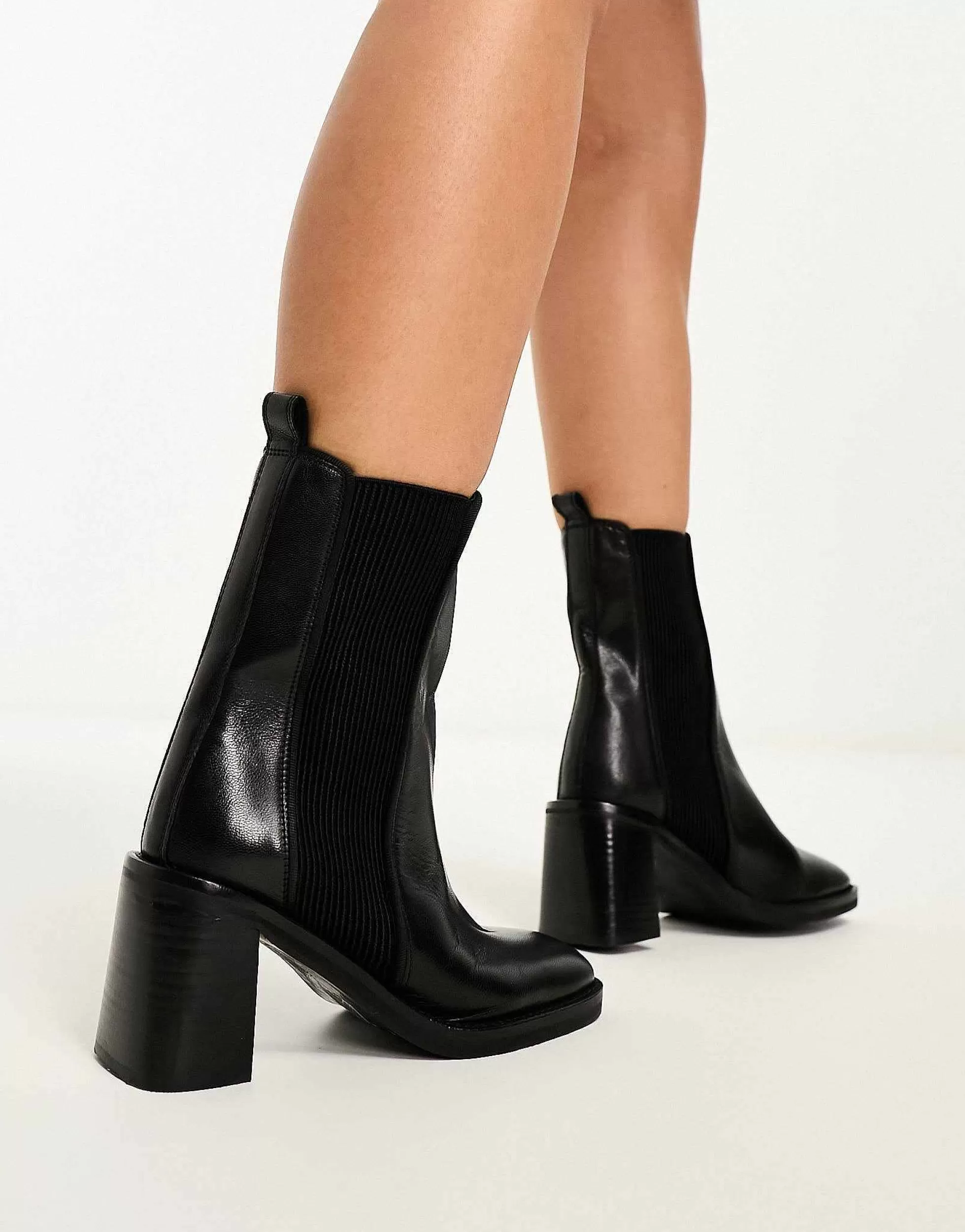 Women DESIGN Wide Fit Ratings Leather Chelsea Boots In Black