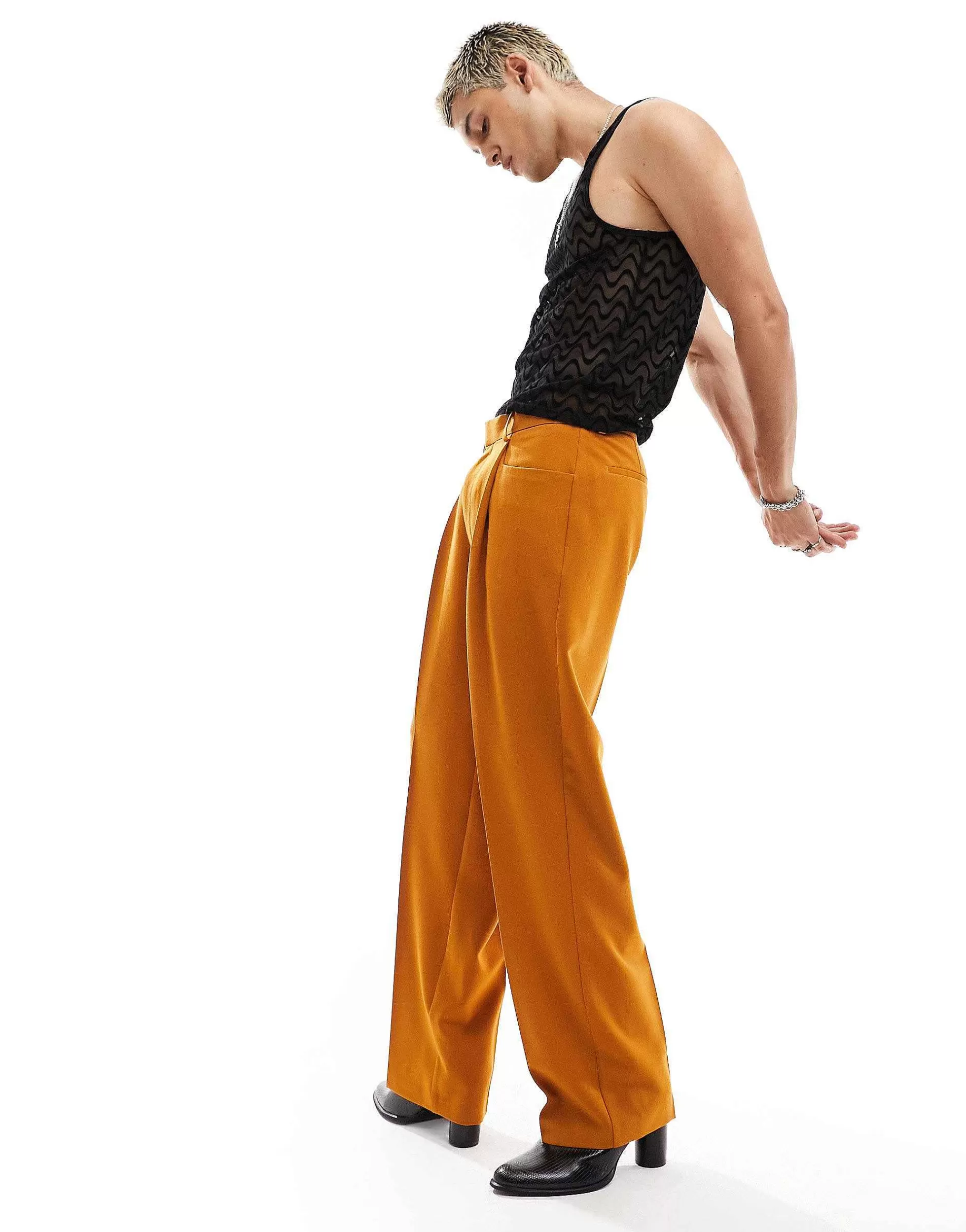 Men DESIGN Wide Leg Smart Trousers In With Front Pockets