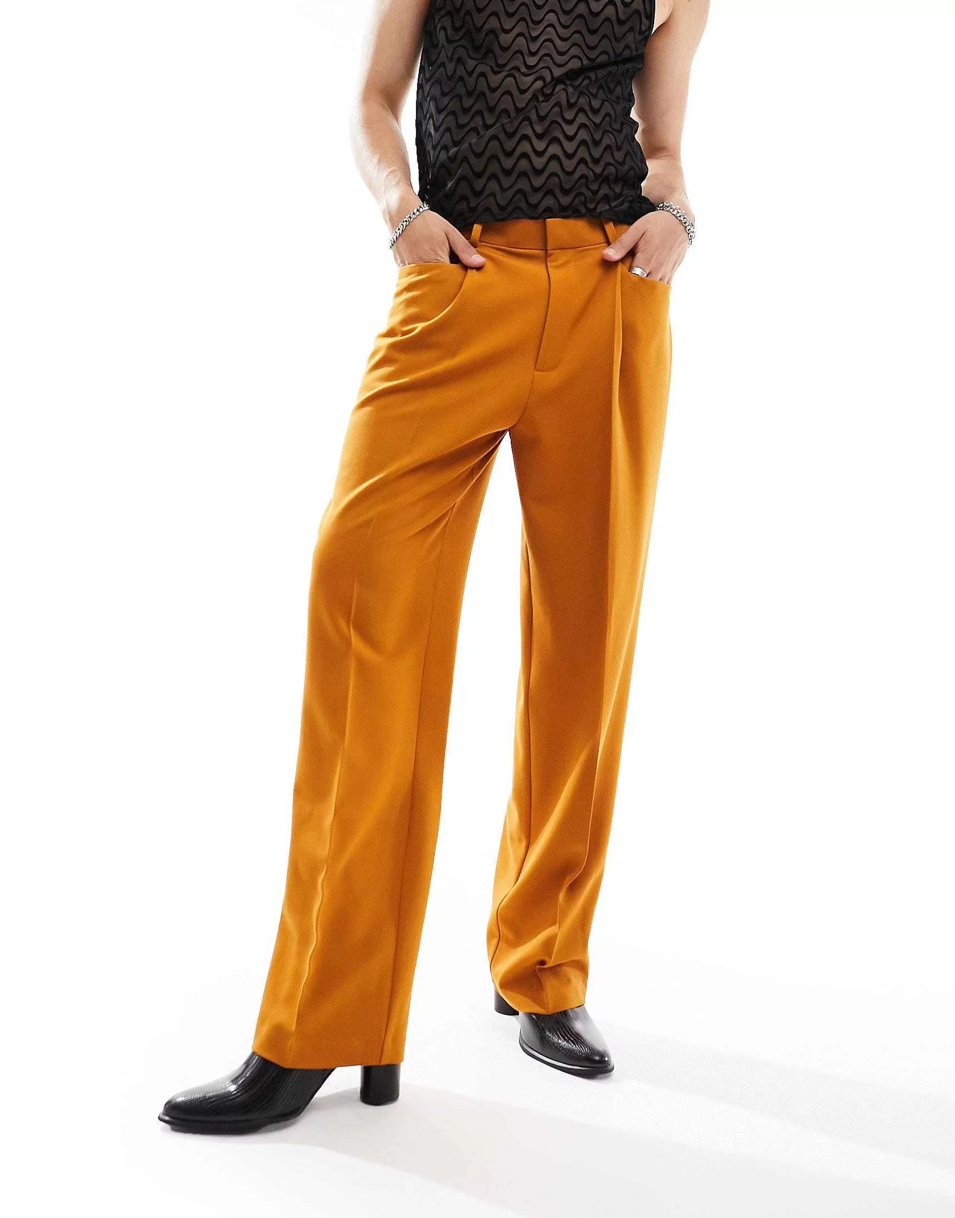 Men DESIGN Wide Leg Smart Trousers In With Front Pockets