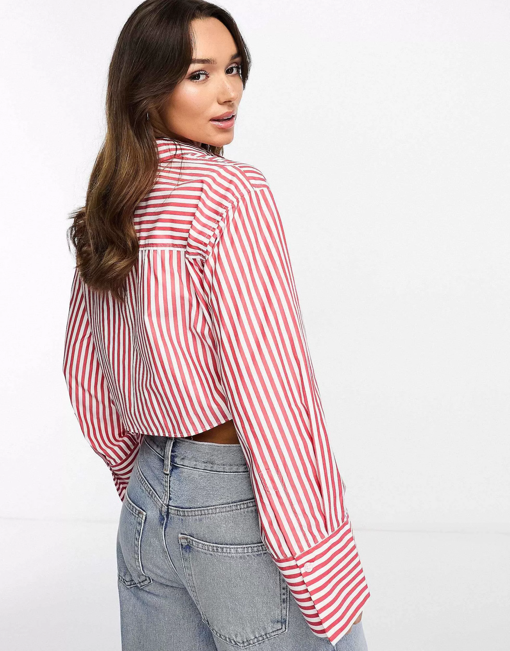 Women DESIGN Wrap Shirt In Red And White Stripe