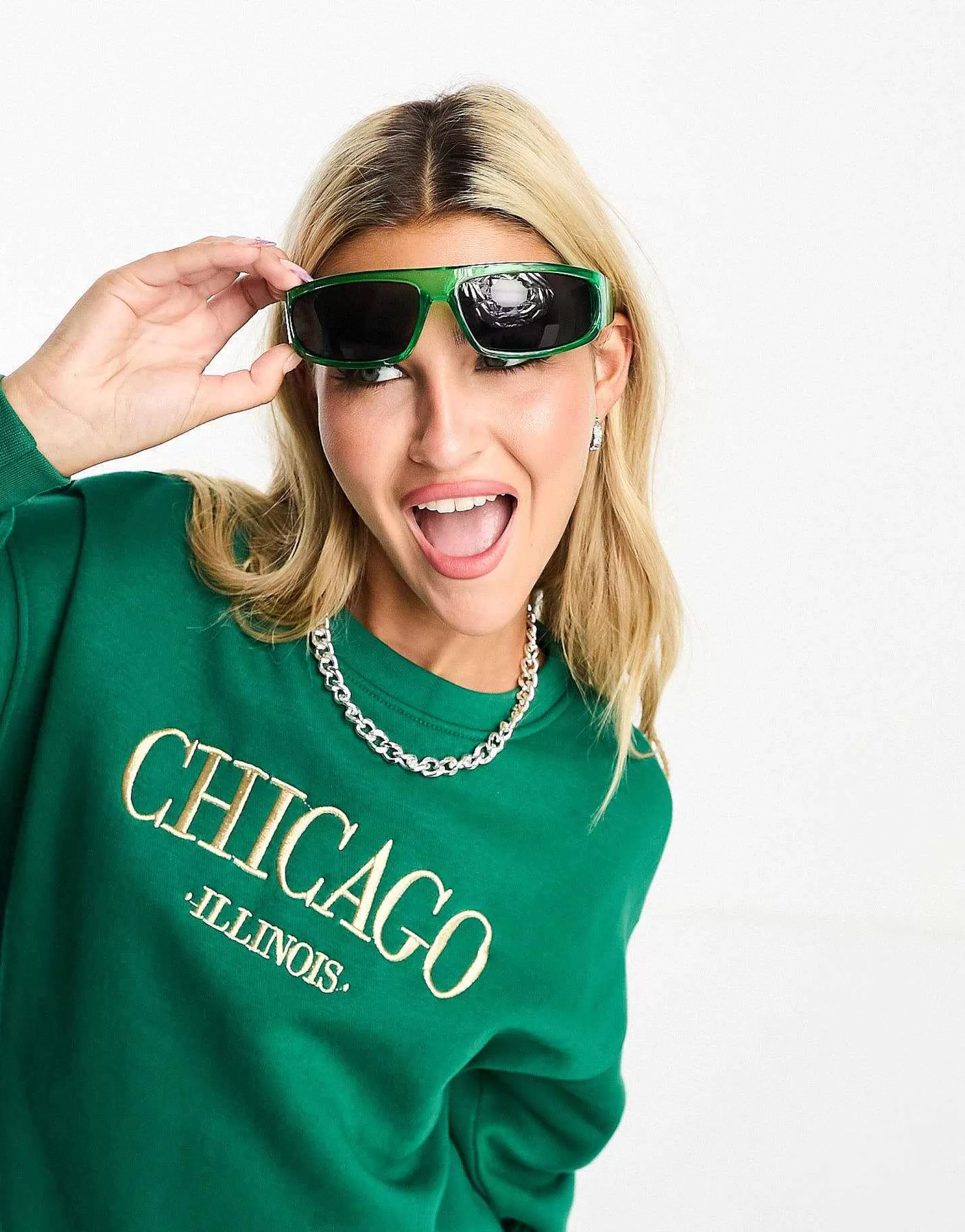 Women DESIGN Wrap Visor Sunglasses In Crystal