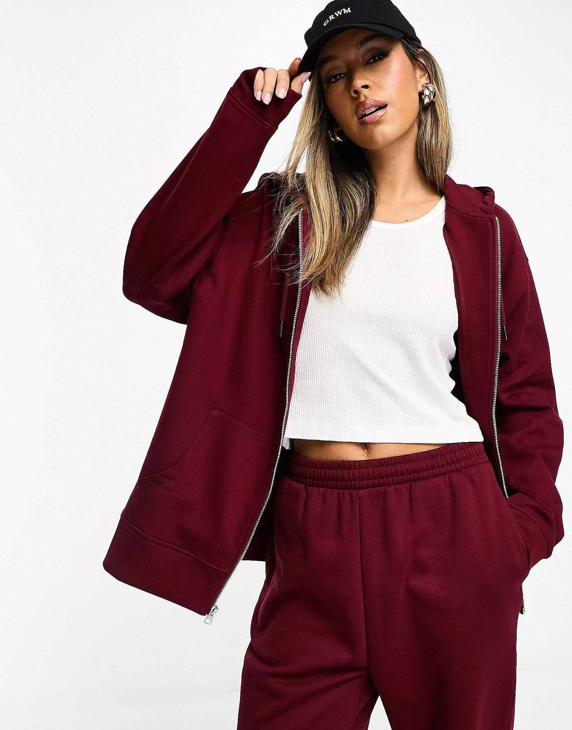 Women DESIGN Zip Through Hoodie And Jogger In Brown