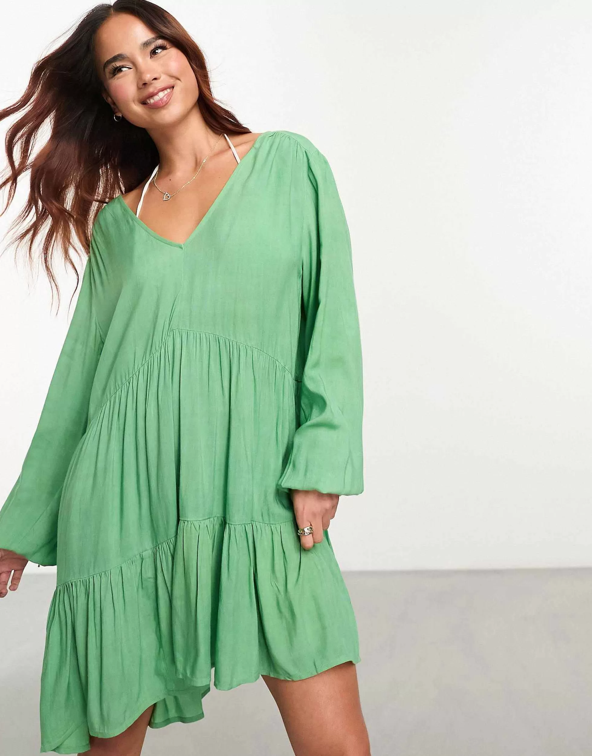 Women Esmée Esmee Exclusive Beach Tiered Smock Mini Summer Dress In Sage