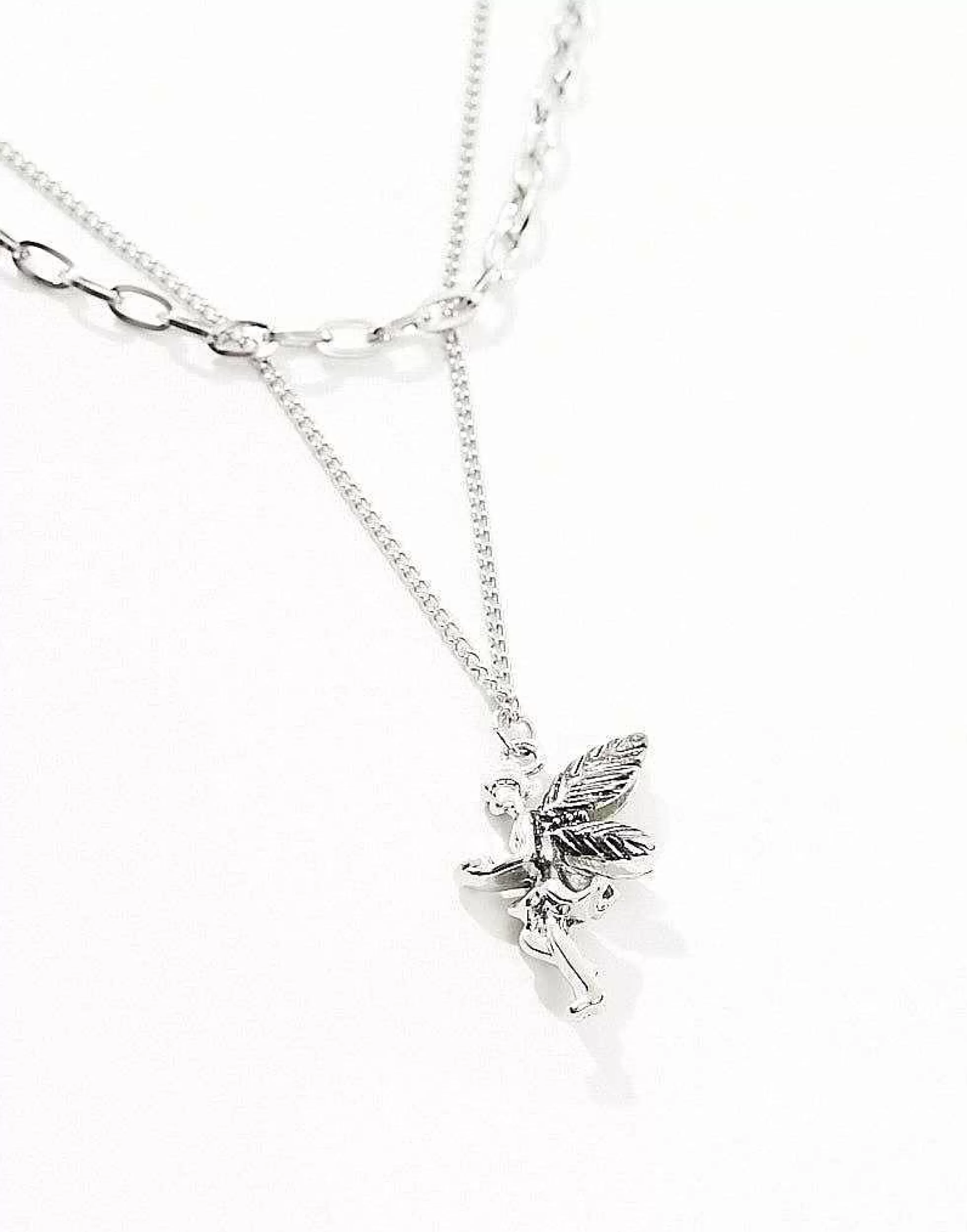 Men FADED FUTURE Layered Necklace With Cherub Pendant In