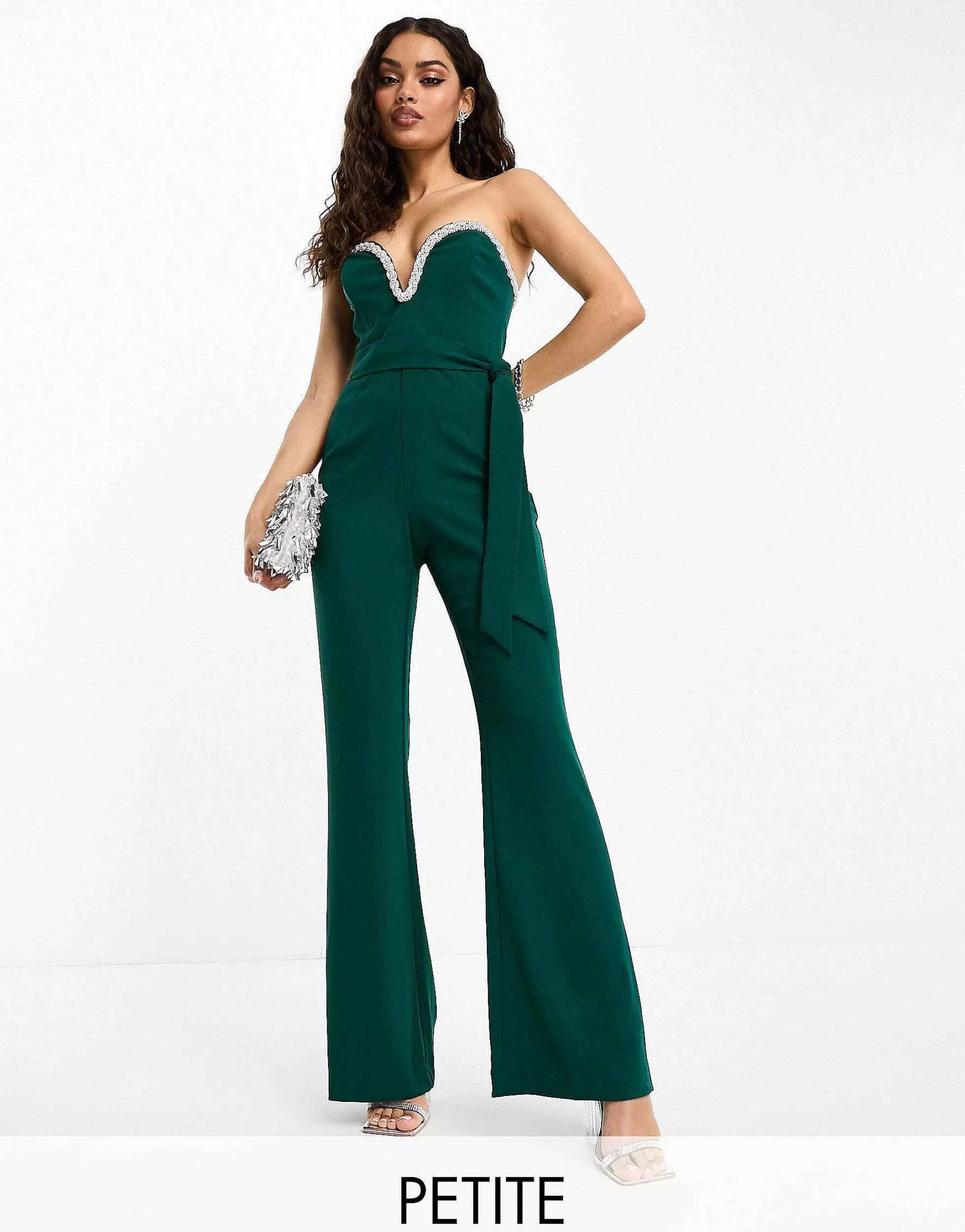 Women Forever New Petite Embellished Bandeau Jumpsuit In Emerald