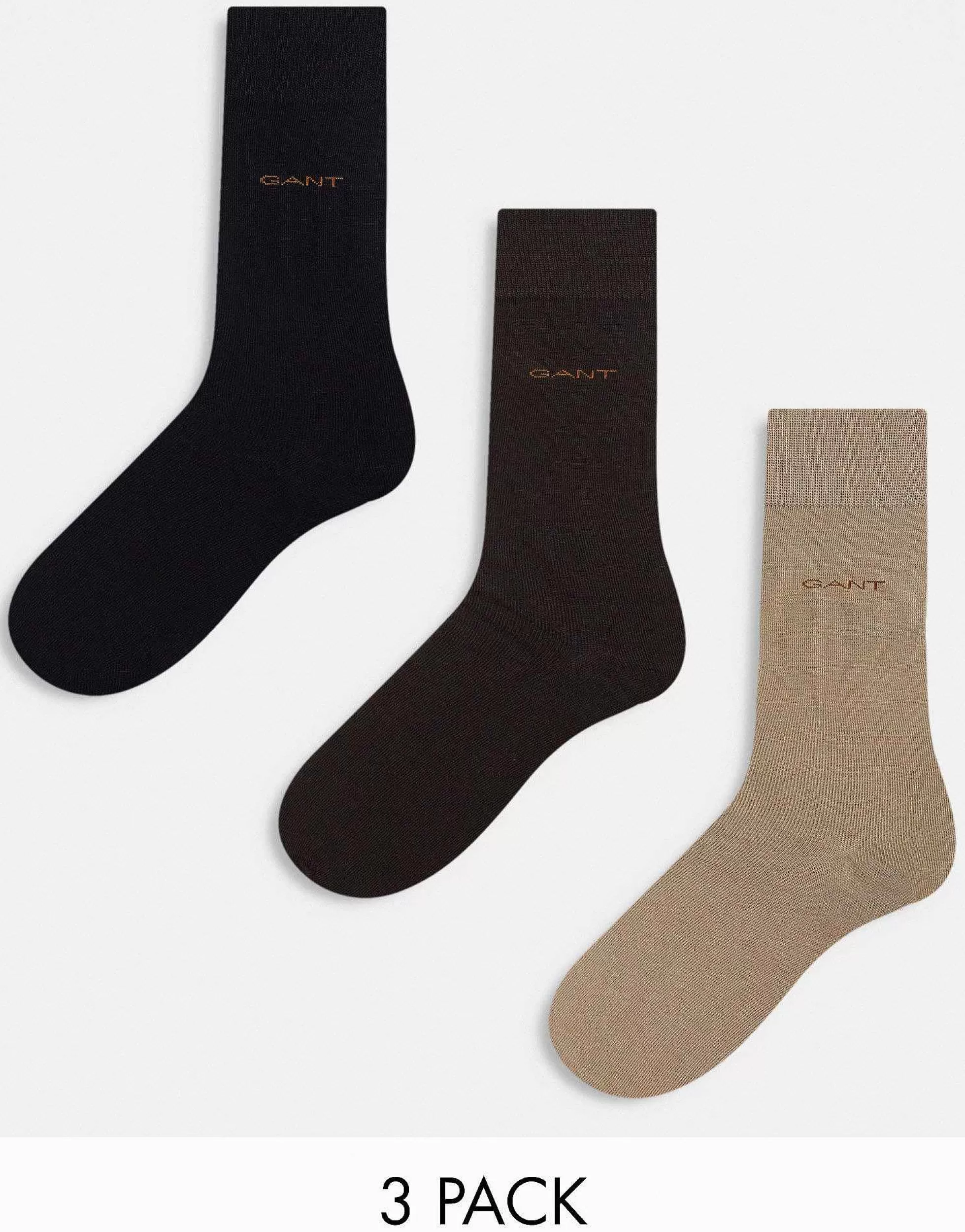 Men Gant 3 Pack Socks With Logo In Brown, Tan