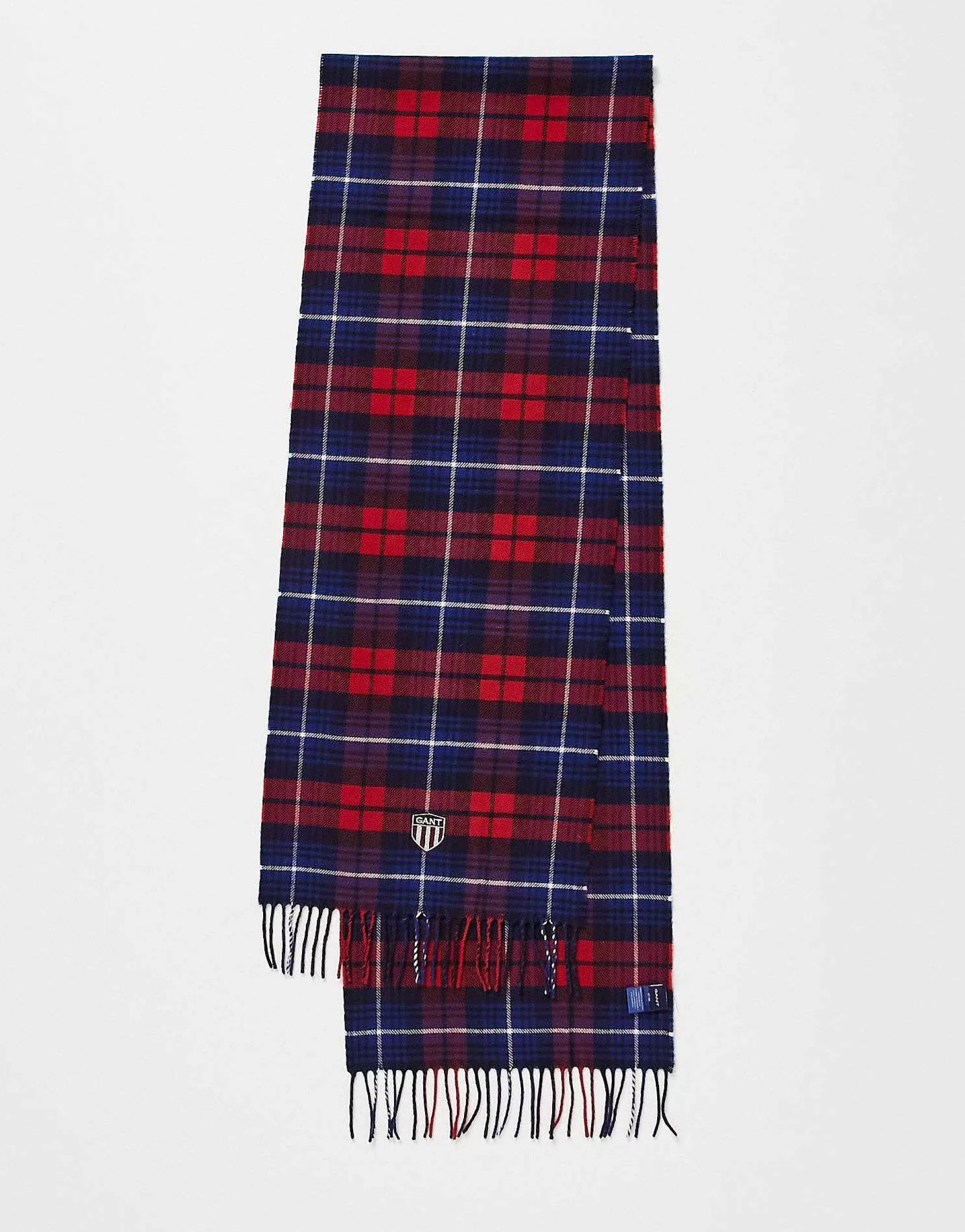 Men Gant Wool Scarf In Red Check With Shield Logo