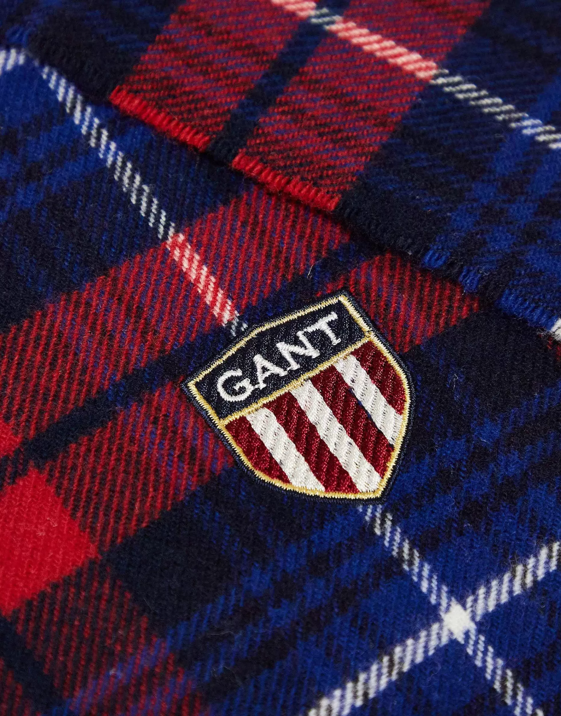 Men Gant Wool Scarf In Red Check With Shield Logo