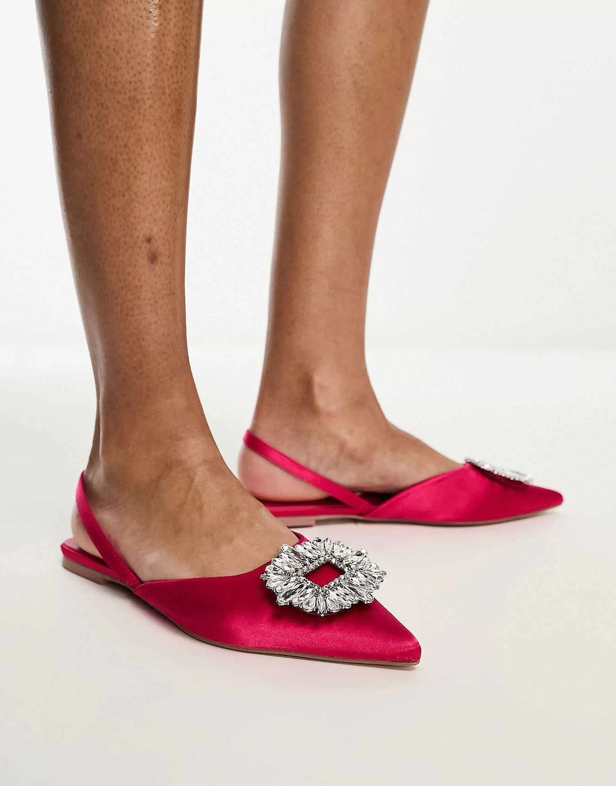 Women Glamorous Slingback Embellished Pointed Toe Flats
