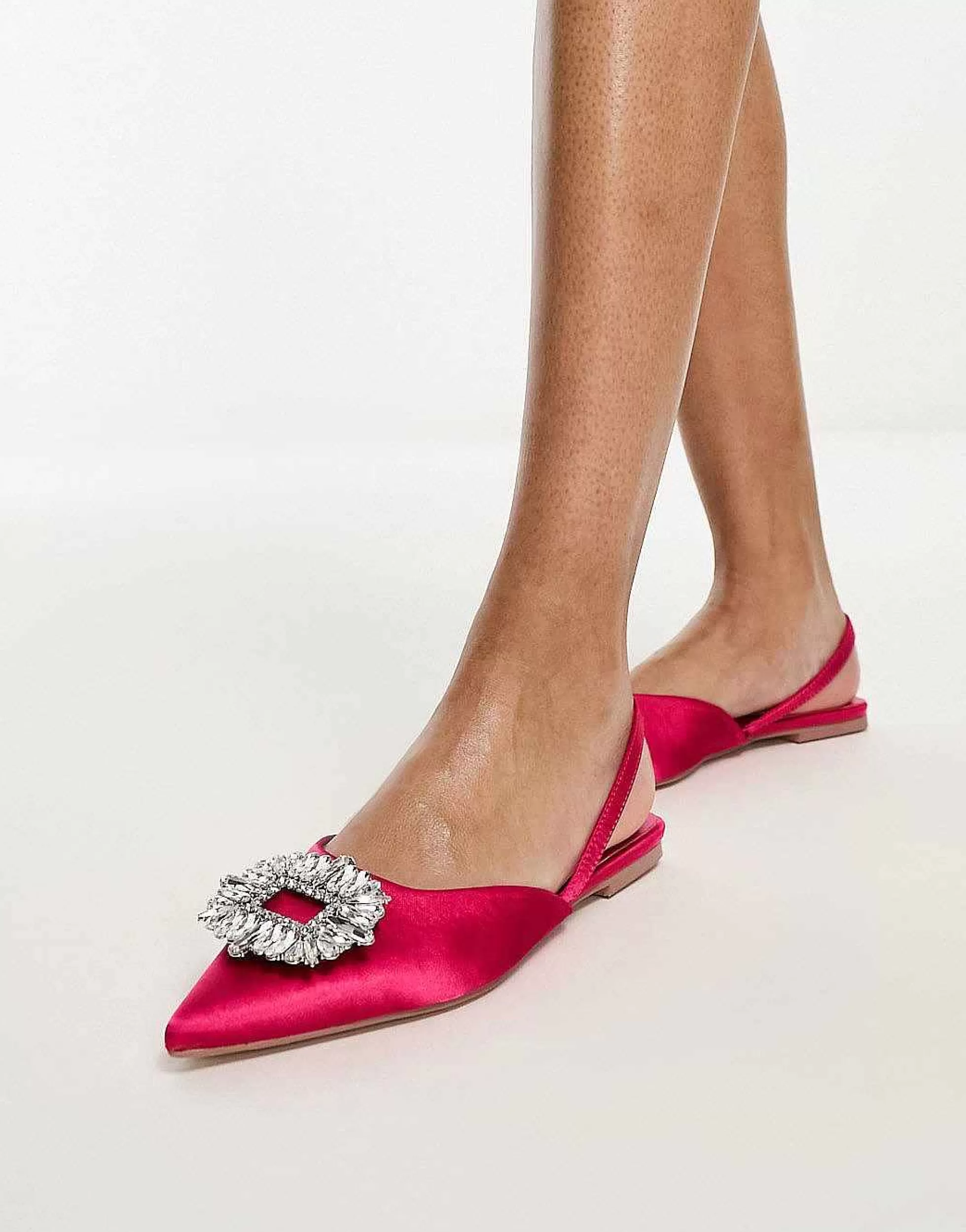 Women Glamorous Slingback Embellished Pointed Toe Flats