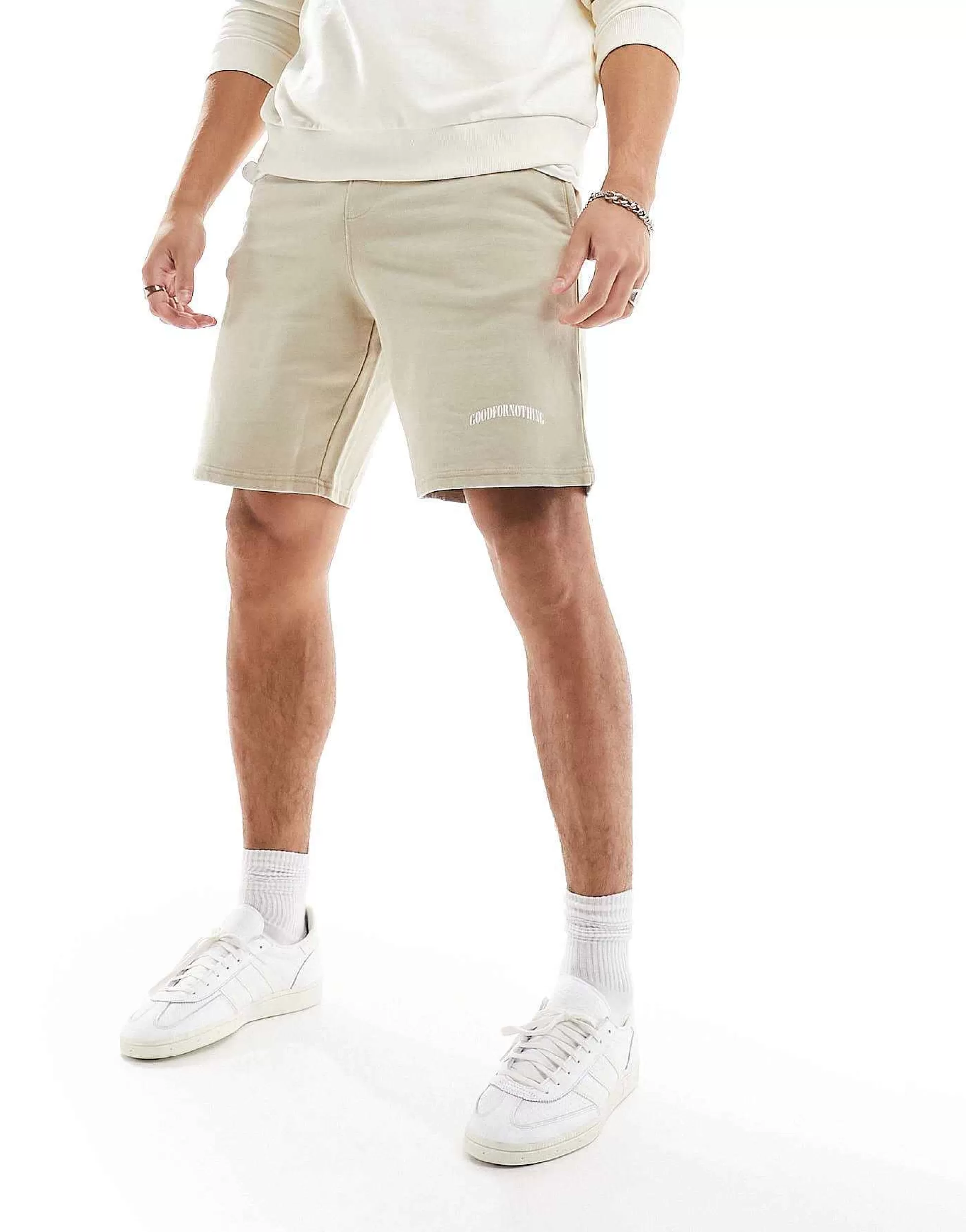 Men Good For Nothing Acid Wash Jersey Shorts In With Logo Print