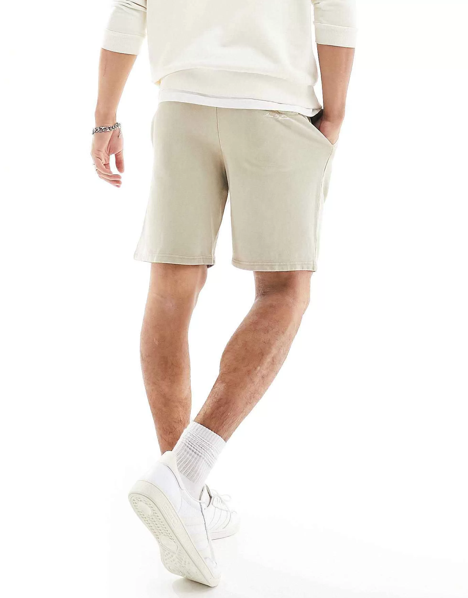 Men Good For Nothing Acid Wash Jersey Shorts In With Logo Print